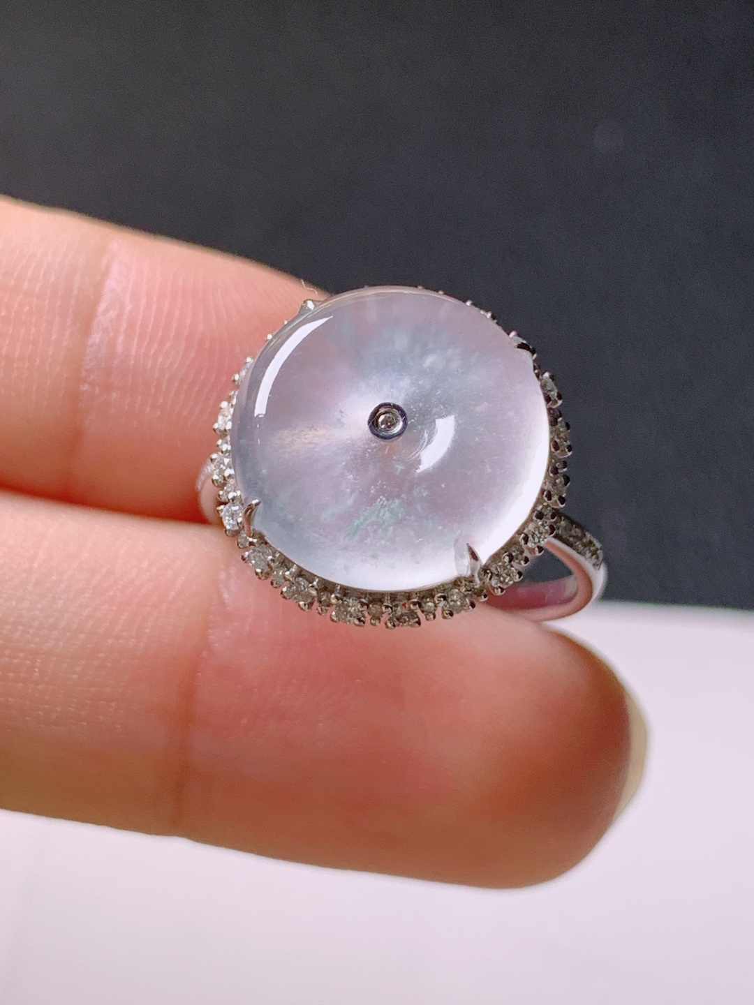 ️ 冰种平安扣戒指，无裂通透水润，裸石13.1-4.3，圈口14