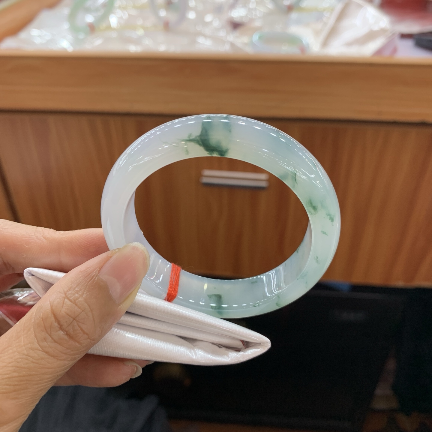 041640GX冰飘花正圈翡翠手镯54.3-14-9