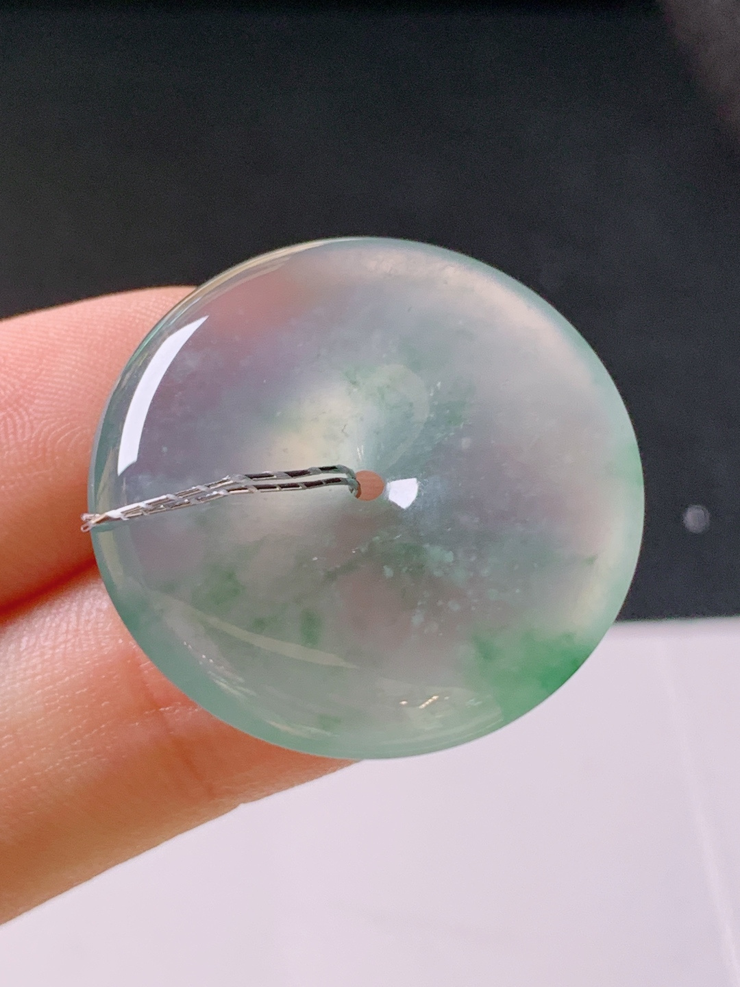 ️ 冰种飘花平安扣，无裂通透饱满，裸石27.1-5.8