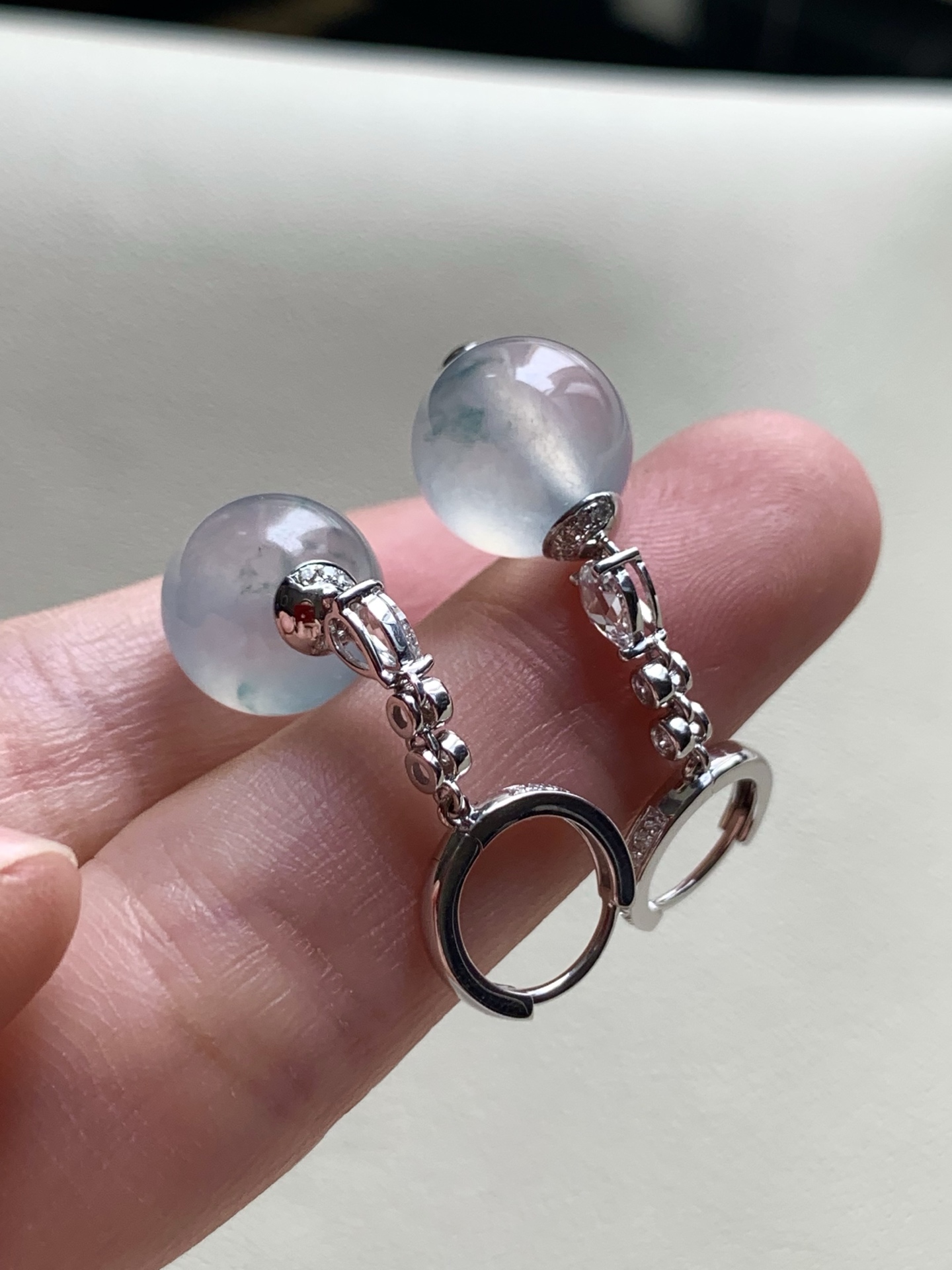 ️【18k金镶嵌珠子耳坠】飘花灵动，种老细腻形体佳，成品：34*10.7，裸石：10.7，a32416