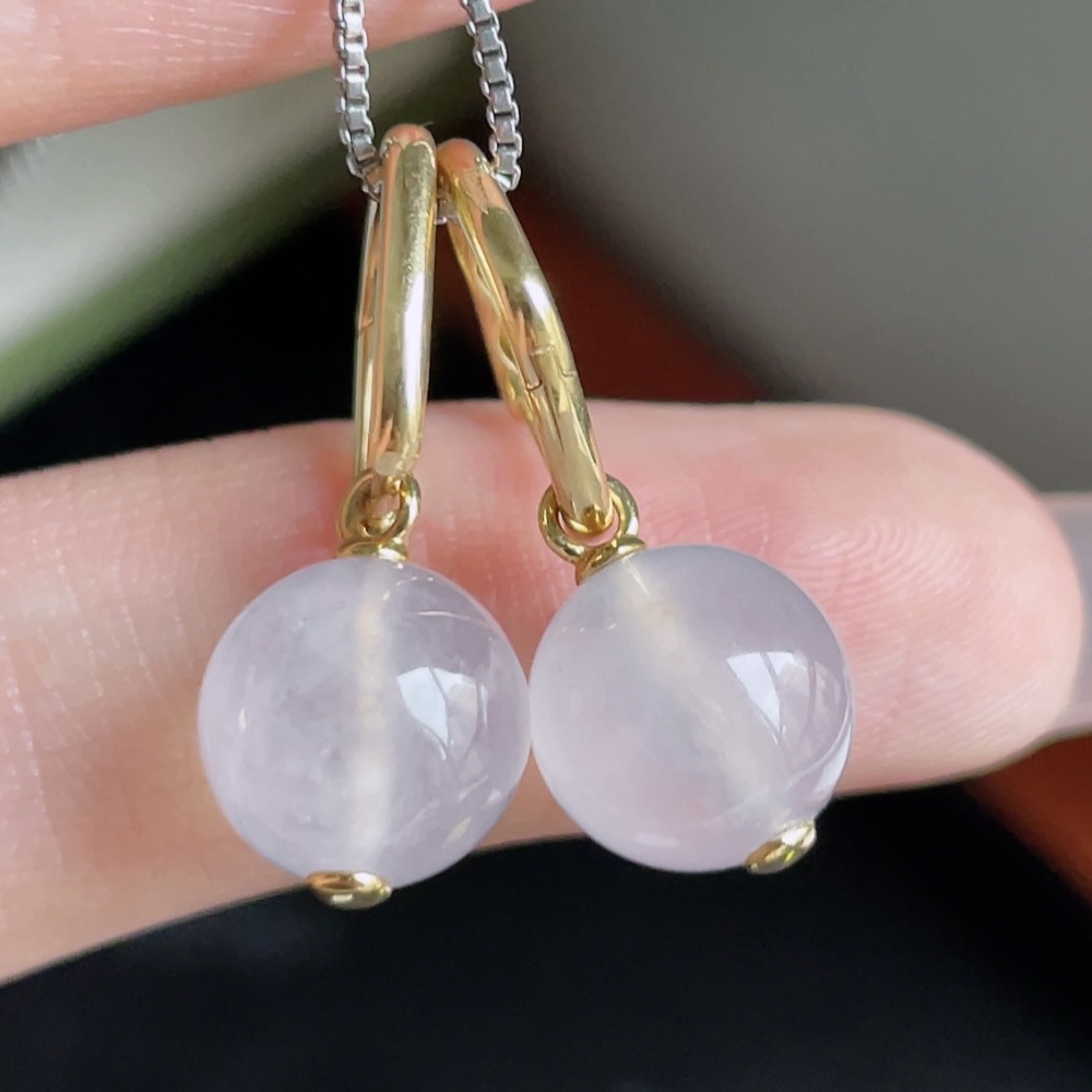 ️ 冰种圆珠耳坠 ；冰润通透 珠圆玉润 18k金镶嵌；整体 23.6；裸石 9.5；ss