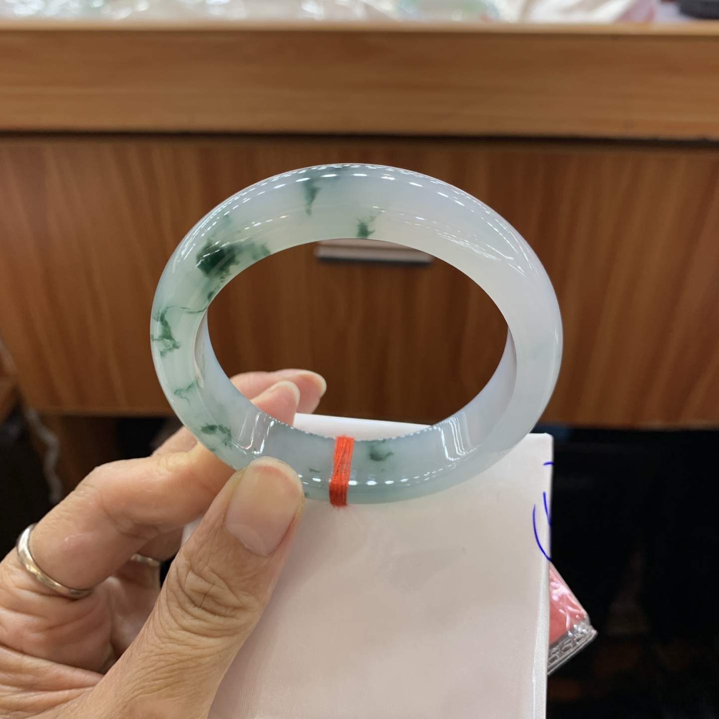 041640GX冰飘花正圈翡翠手镯54.3-14-9