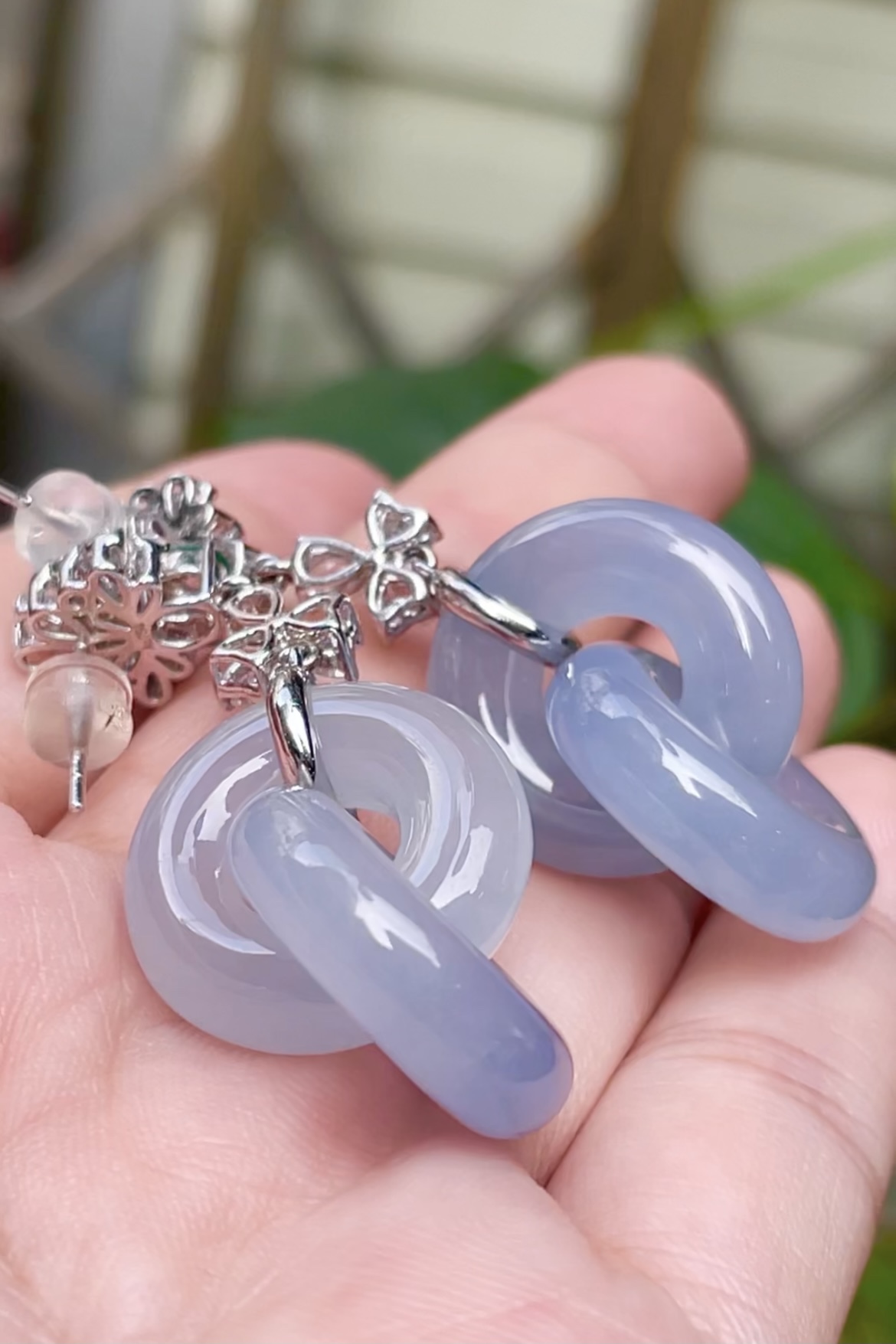 ️5【高冰，双环扣耳环】大件饱满，通透水润，玉质细腻，翠色鲜艳，18k金奢华钻石镶嵌️，25.3-18.4-5.6