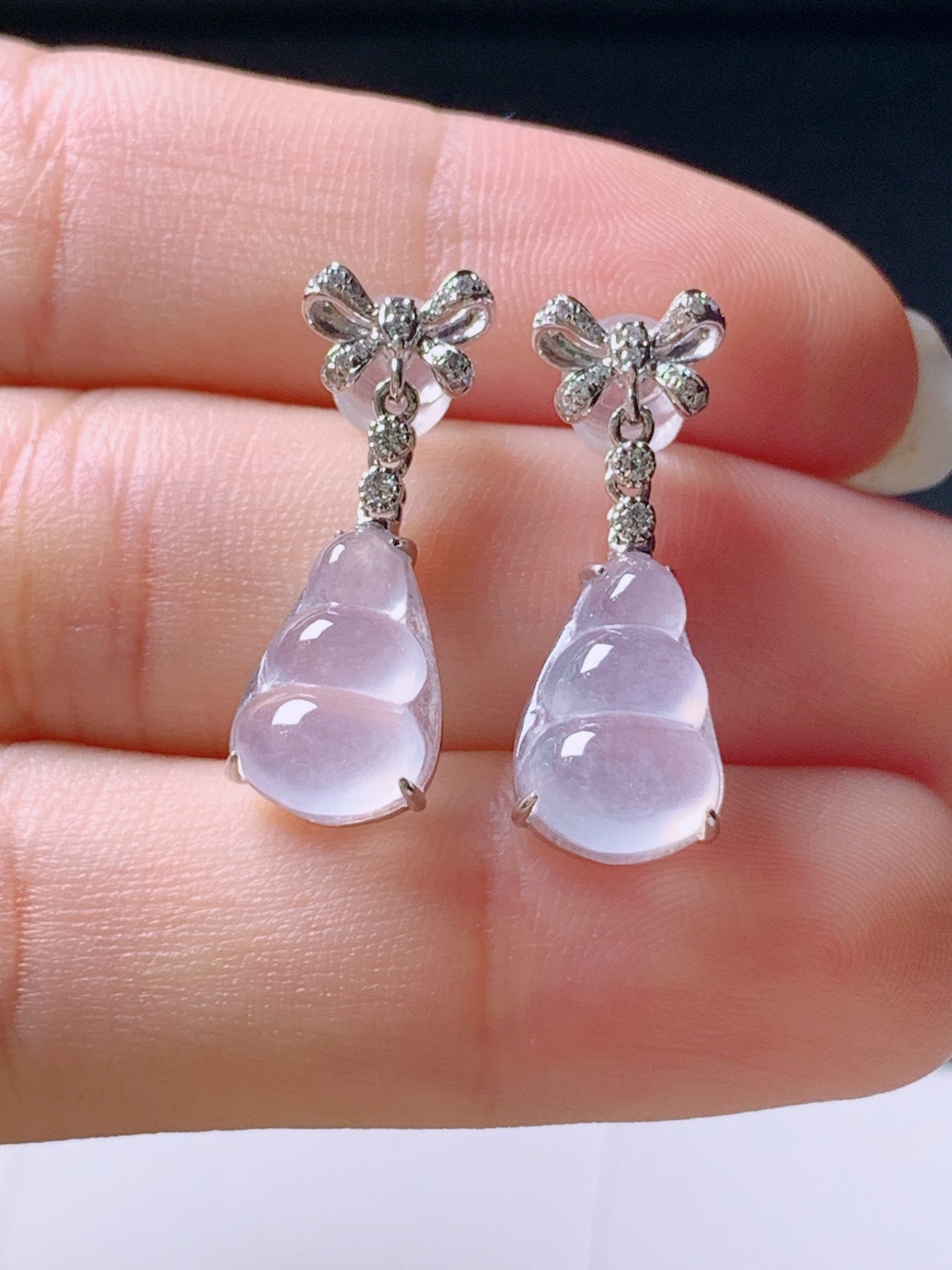 ️ 冰种福豆耳坠，无裂冰透起光，裸石12.1-8.3-4.9