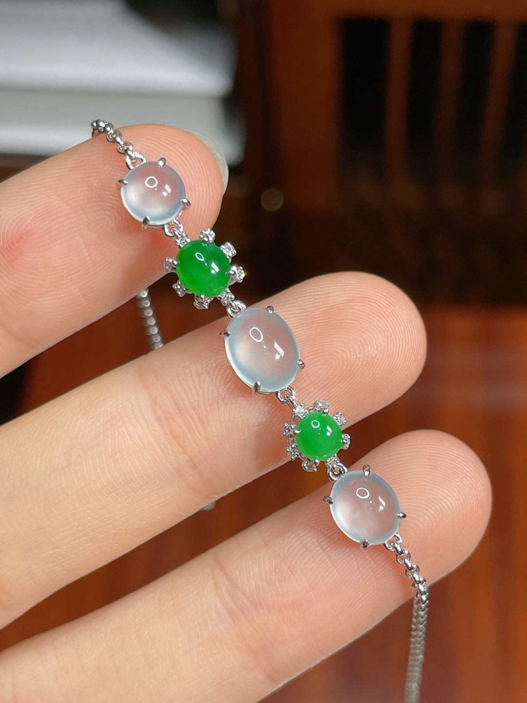 ️冰种蛋面手链 无裂 18k金镶嵌 ，7.8-6.2-2.3