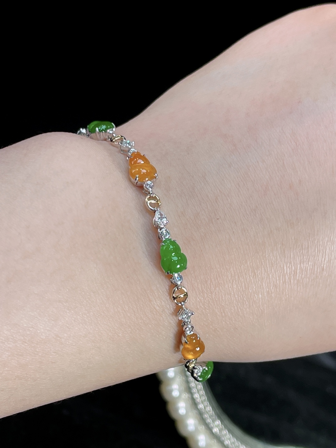 ️天然缅甸翡翠A货 双彩葫芦手链 18k金镶嵌钻石 细腻水灵 实拍接近，7-5.4-2.3