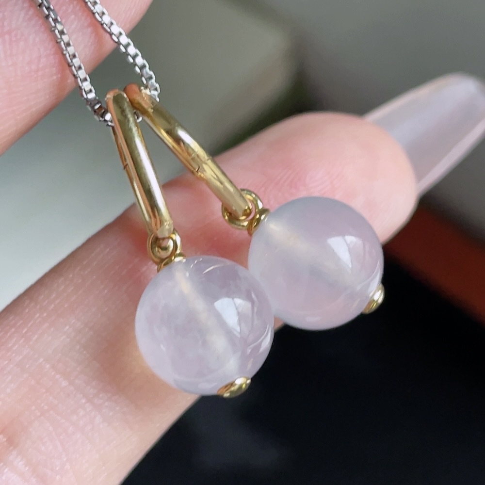 ️ 冰种圆珠耳坠 ；冰润通透 珠圆玉润 18k金镶嵌；整体 23.6；裸石 9.5；ss