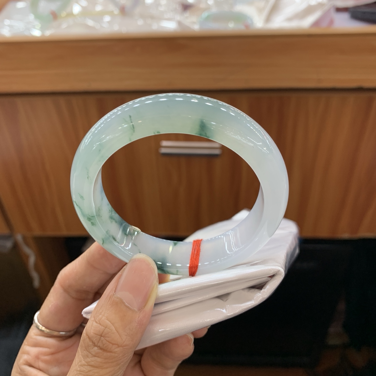 041640GX冰飘花正圈翡翠手镯54.3-14-9