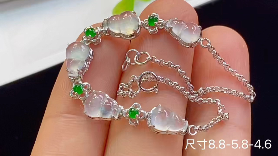 ️18k金+钻玻璃种葫芦手链，无裂，8.8-5.8-4.6