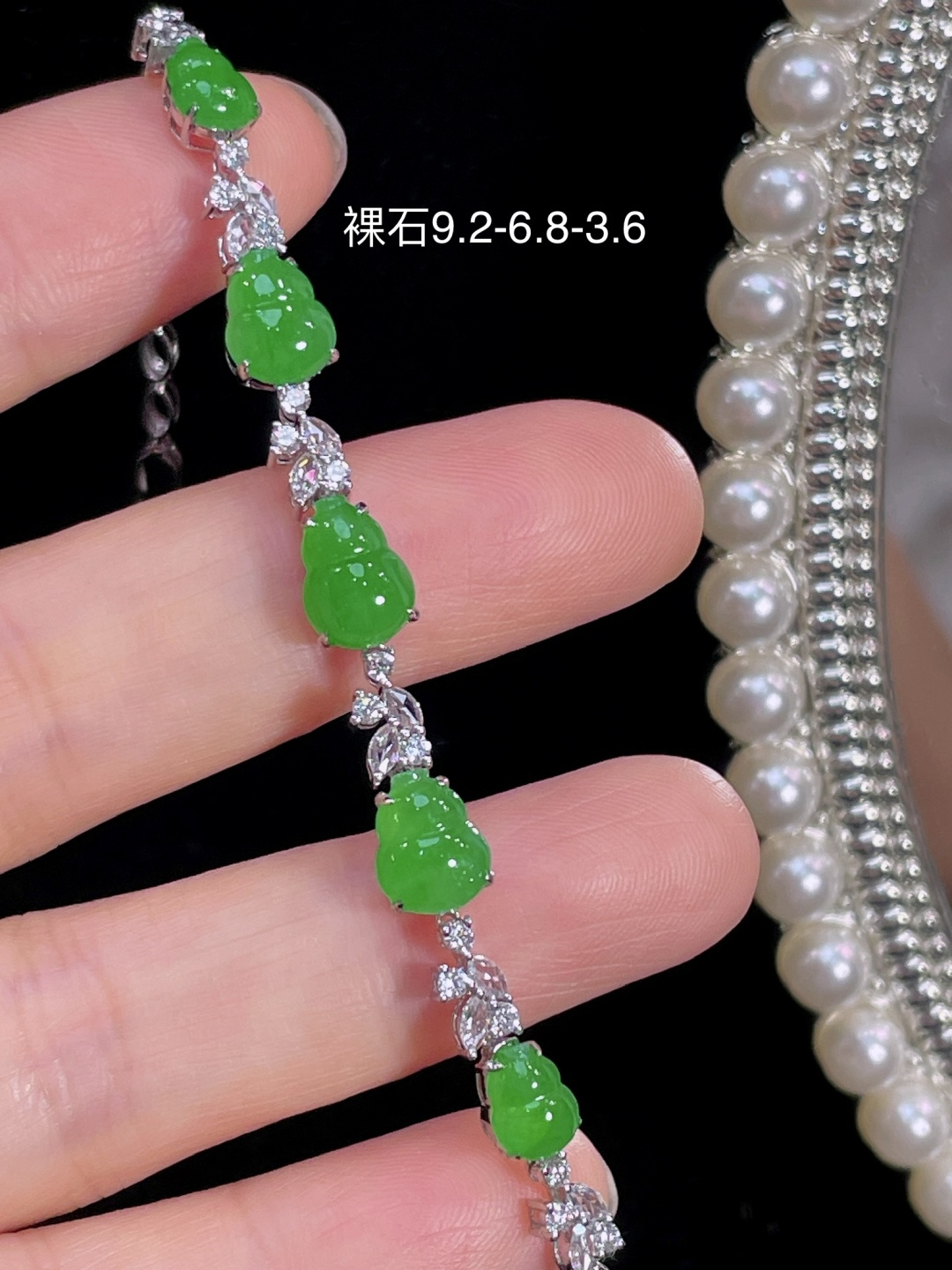 ️天然缅甸翡翠A货 满绿葫芦手链 18k金镶嵌钻石 细腻水灵 实拍接近，9.2-6.8-3.6