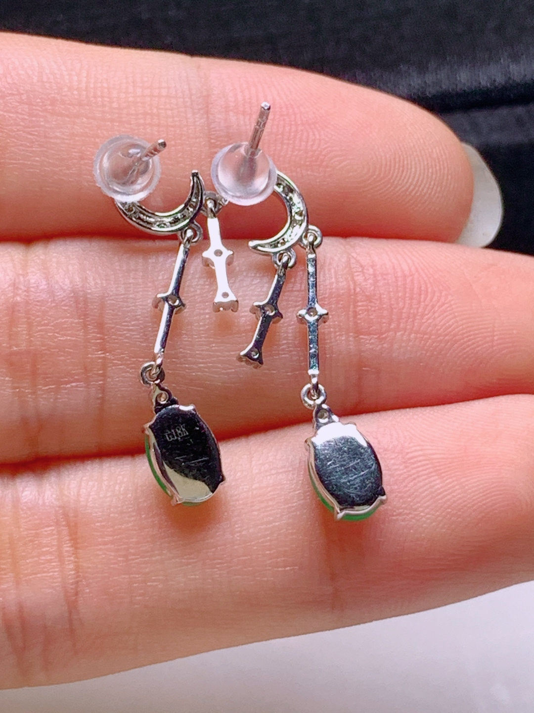 ️ 冰阳绿旦面耳坠，无裂色阳，裸石7.3-4.6-3.1