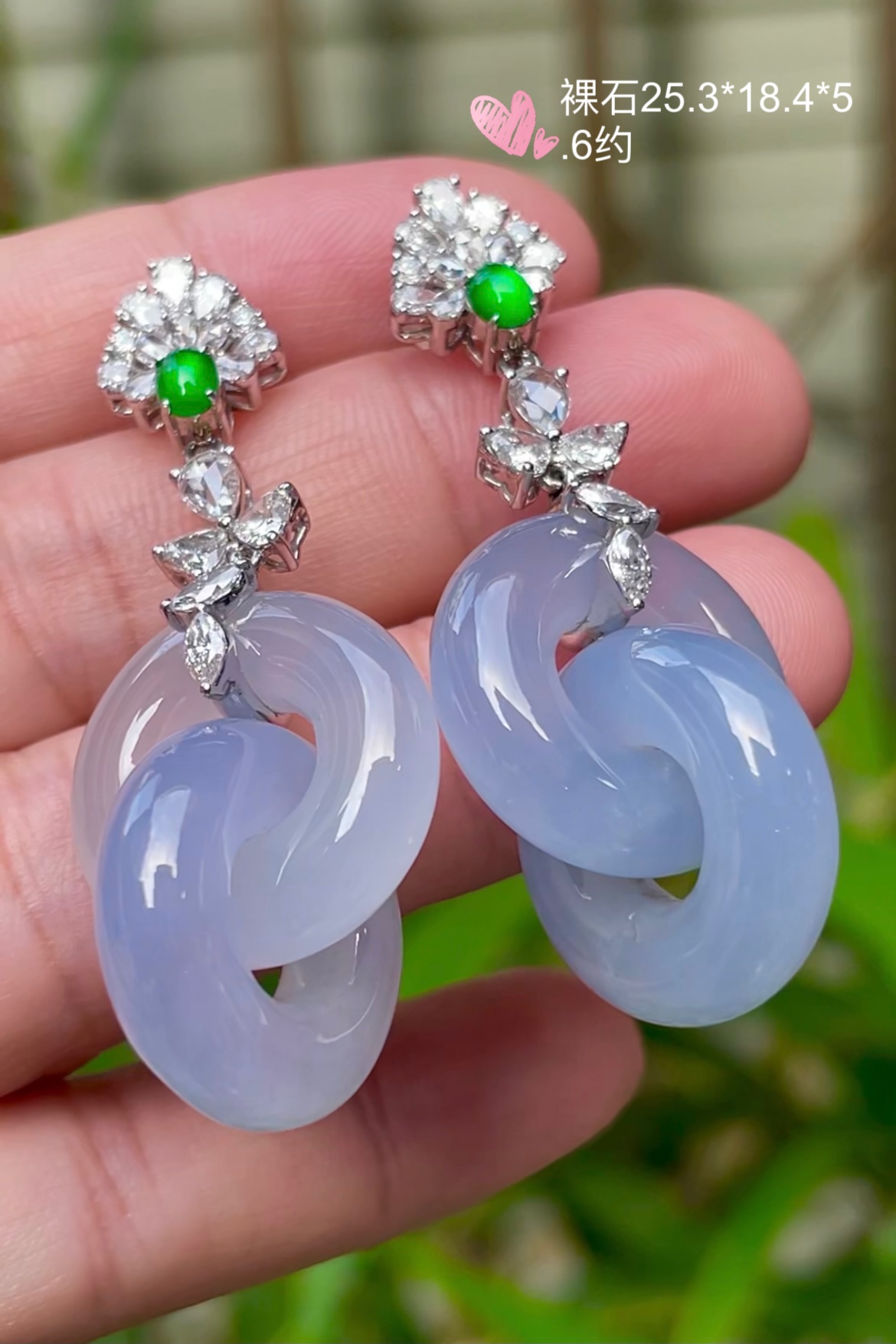 ️5【高冰，双环扣耳环】大件饱满，通透水润，玉质细腻，翠色鲜艳，18k金奢华钻石镶嵌️，25.3