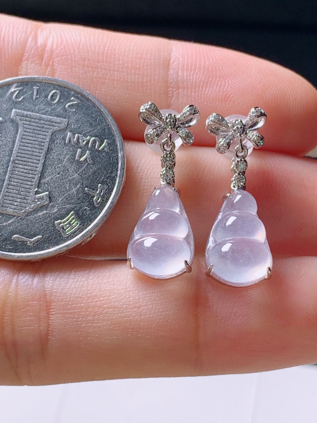 ️ 冰种福豆耳坠，无裂冰透起光，裸石12.1-8.3-4.9