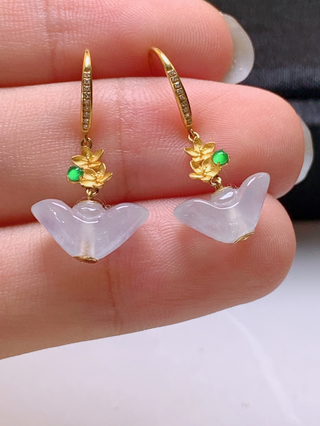 ️ 冰种元宝耳坠，无裂冰透，裸石5.8-11.2-5.9