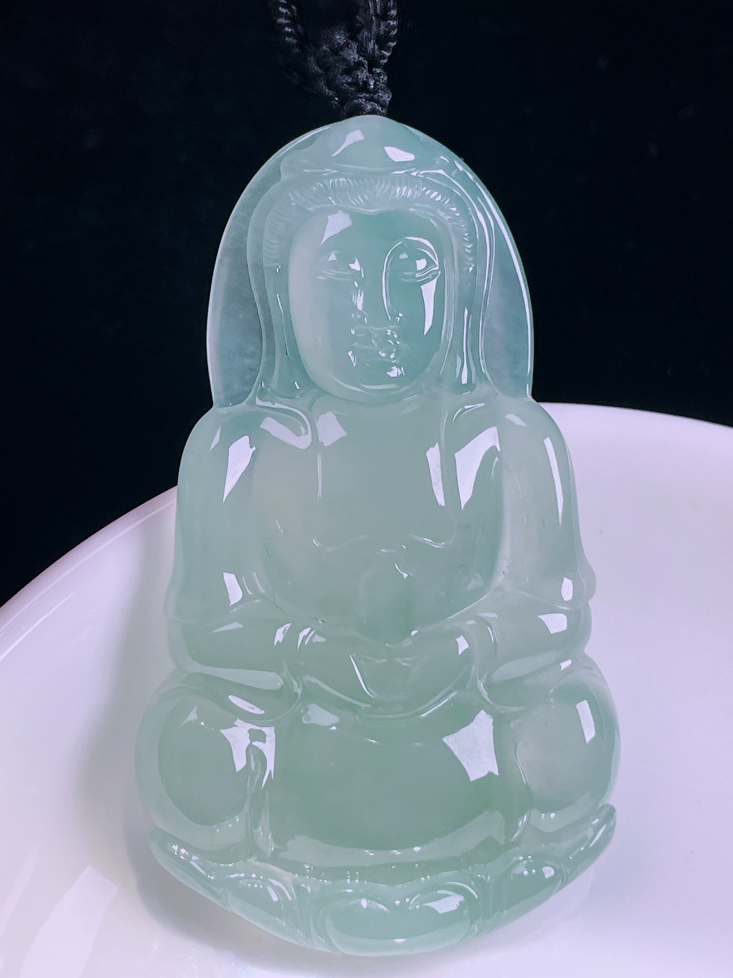 ️冰种观音，老种起光，细底通透，尺寸：58.3/34.4/5.8mm0417