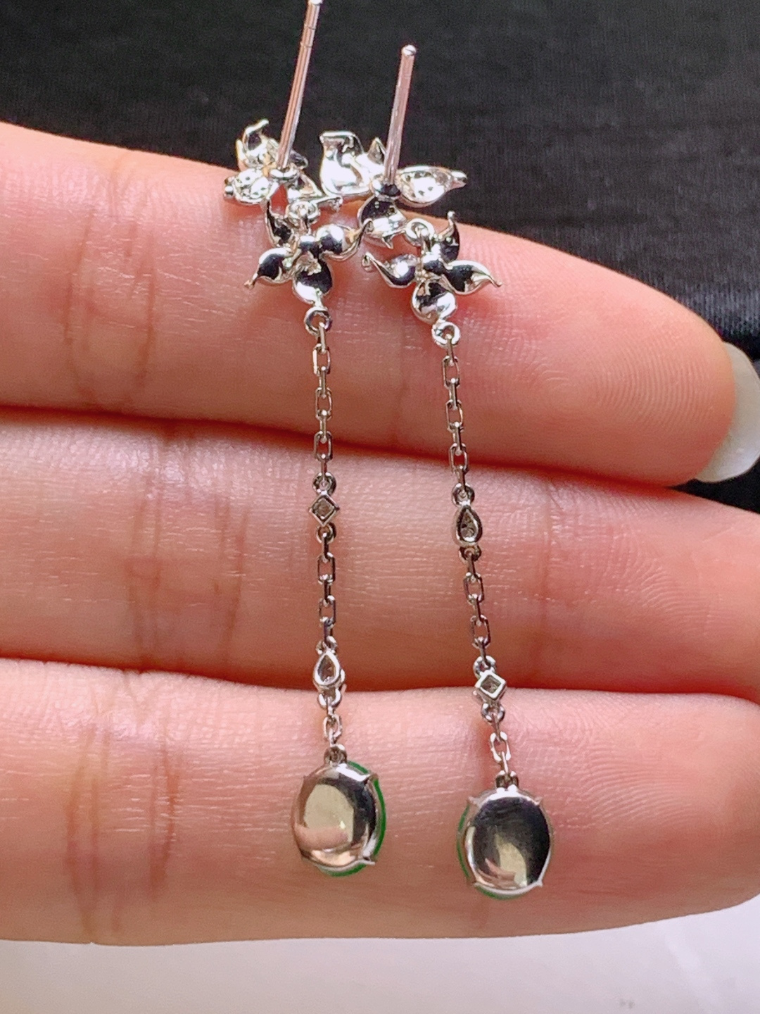 ️ 冰阳绿旦面耳坠，色阳水润，裸石6.3-5.4-2.5