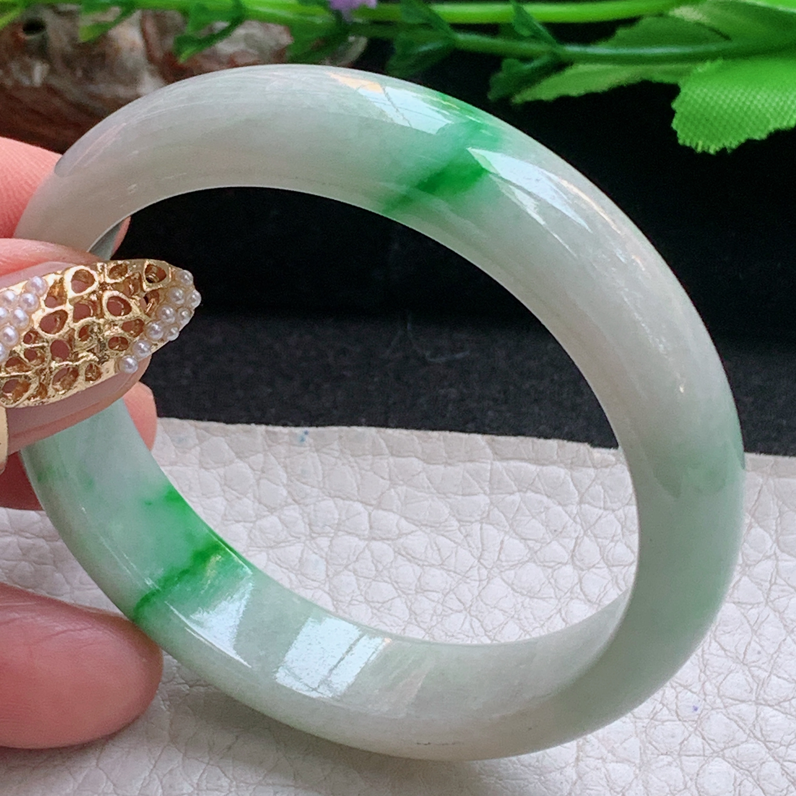 xx小圈口51*12.3*6.7平安镯 天然缅甸翡翠a货手镯飘阳绿秀气正圈玉镯子