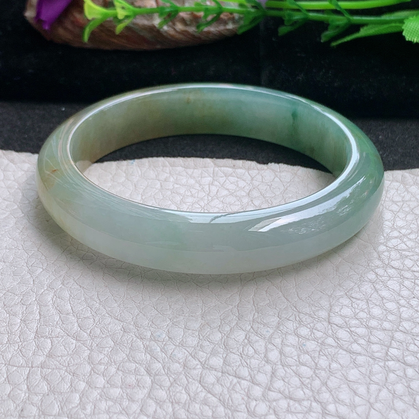 h三彩款57.5*12*8平安镯 天然缅甸翡翠a货手镯冰三彩正圈玉镯子