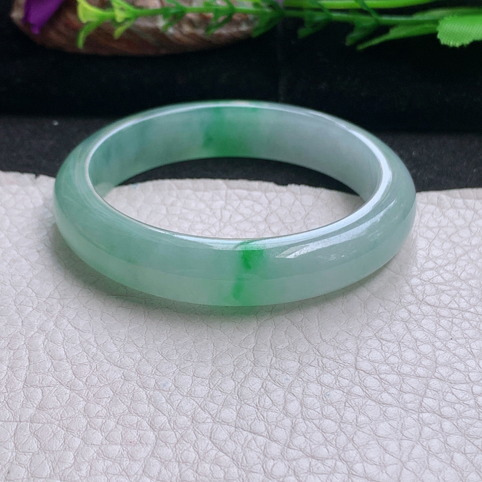 h小圈口53*11.6*7.8平安镯 天然缅甸翡翠a货手镯冰飘阳绿正圈玉镯子