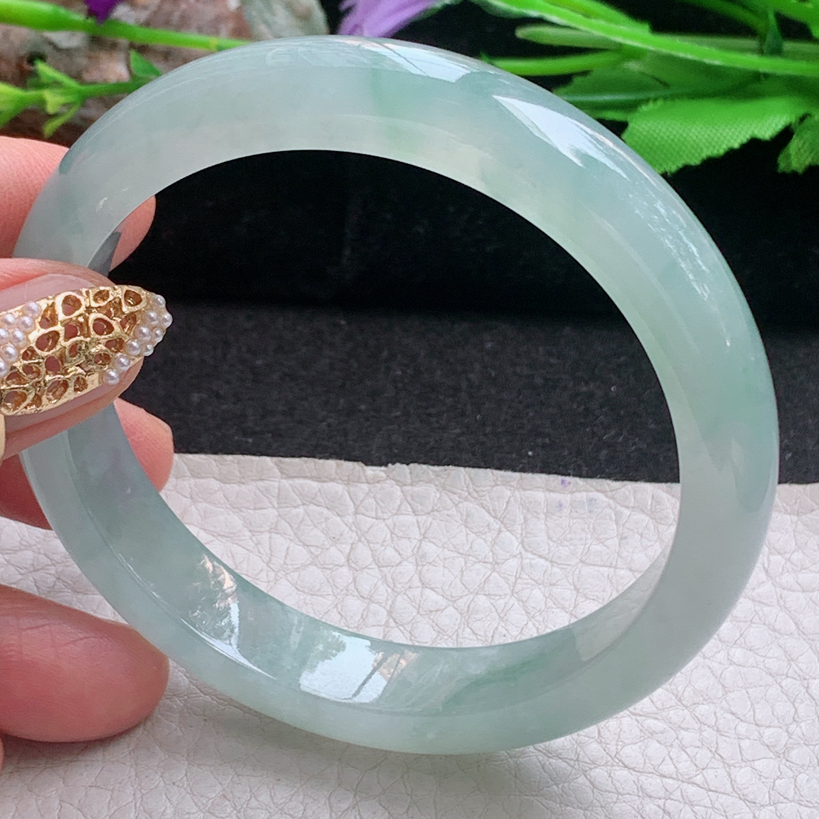 js实拍58.8*11.8*8平安镯 天然缅甸翡翠a货手镯冰纯晴绿正圈玉镯子