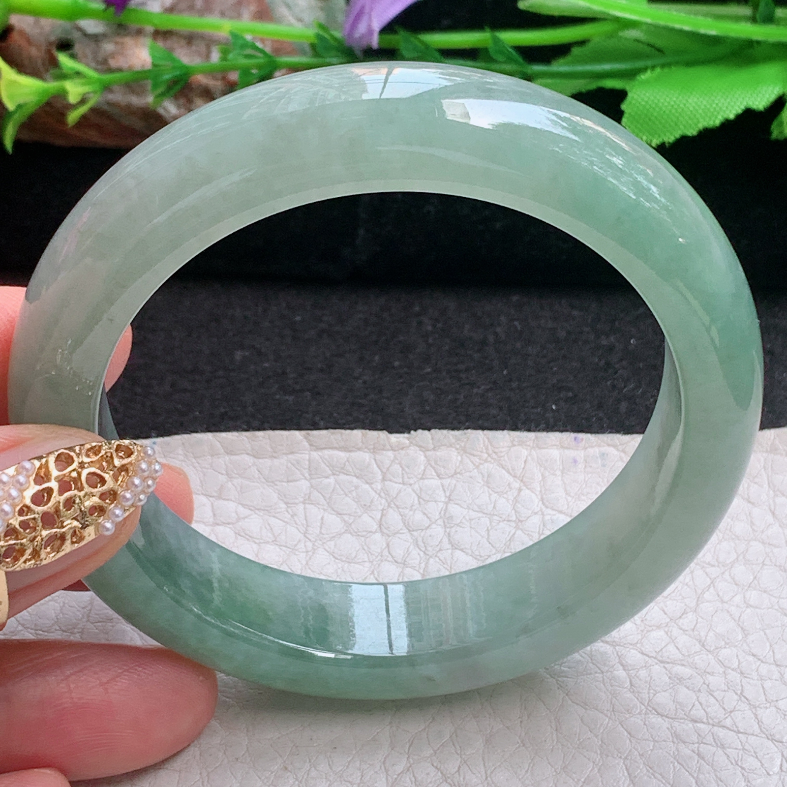 fx实拍56*13.5*9平安镯 天然缅甸翡翠a货手镯冰油晴绿正圈玉镯子