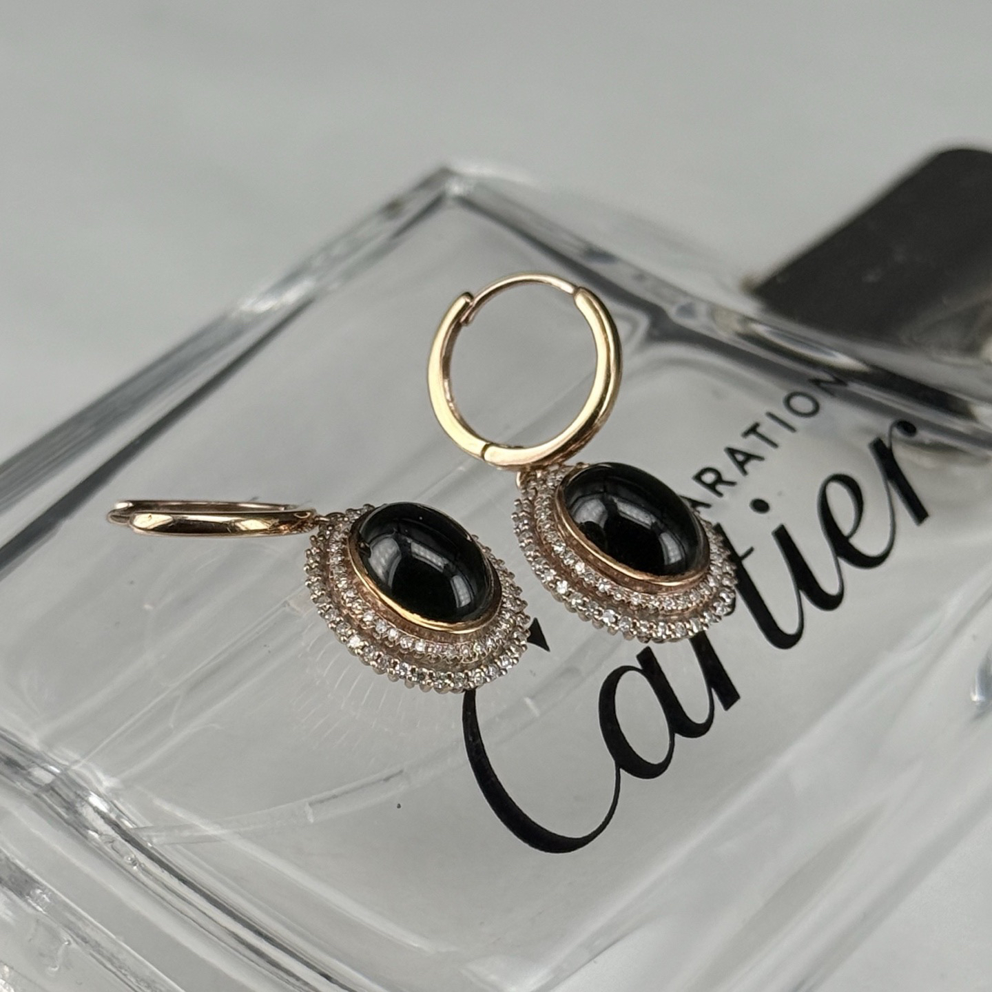 18k墨翠蛋面耳坠 满钻豪镶 打灯通透 油性十足 尺寸14.1