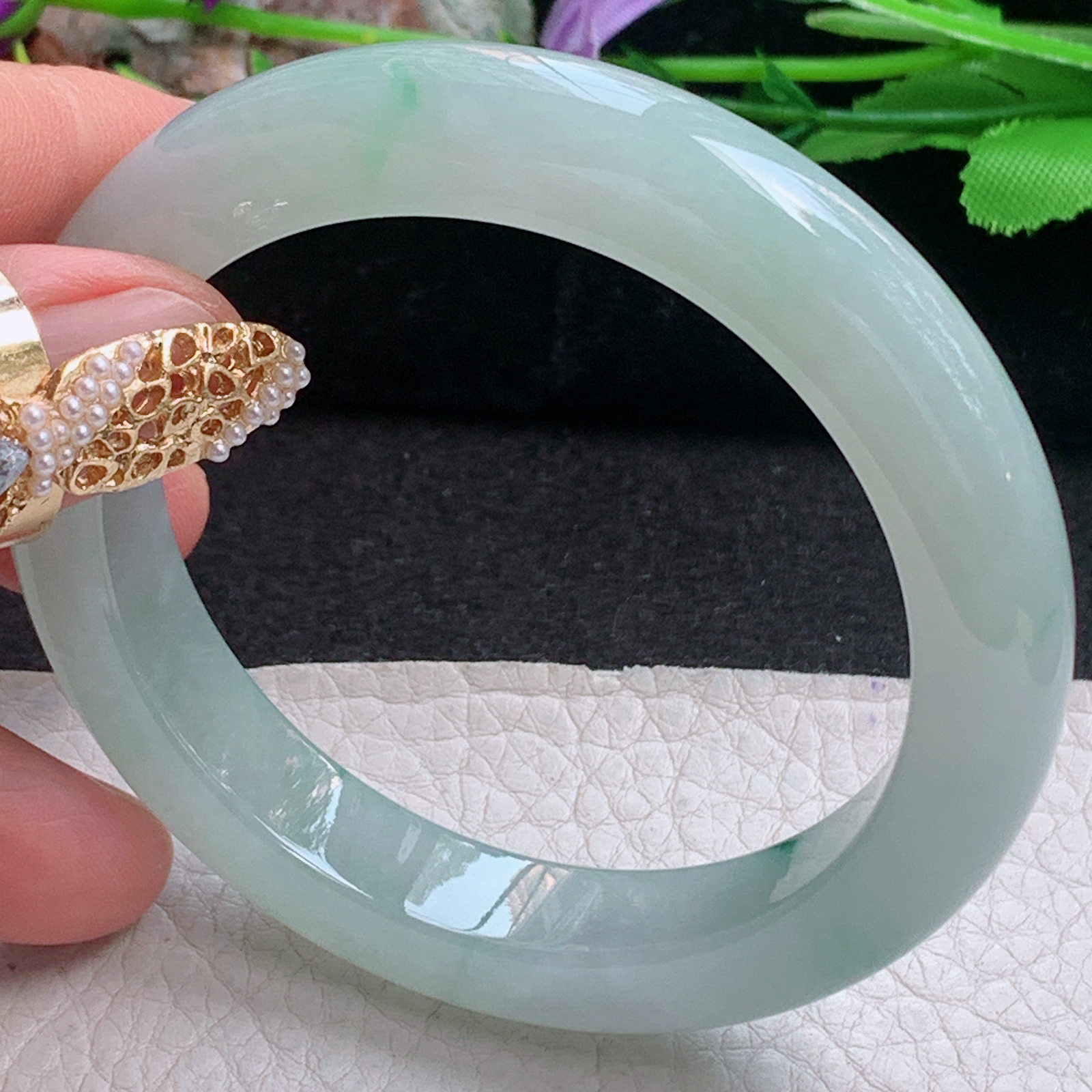 fx实拍56*11.5*9.2平安镯 天然缅甸翡翠a货手镯冰飘花正圈玉镯子