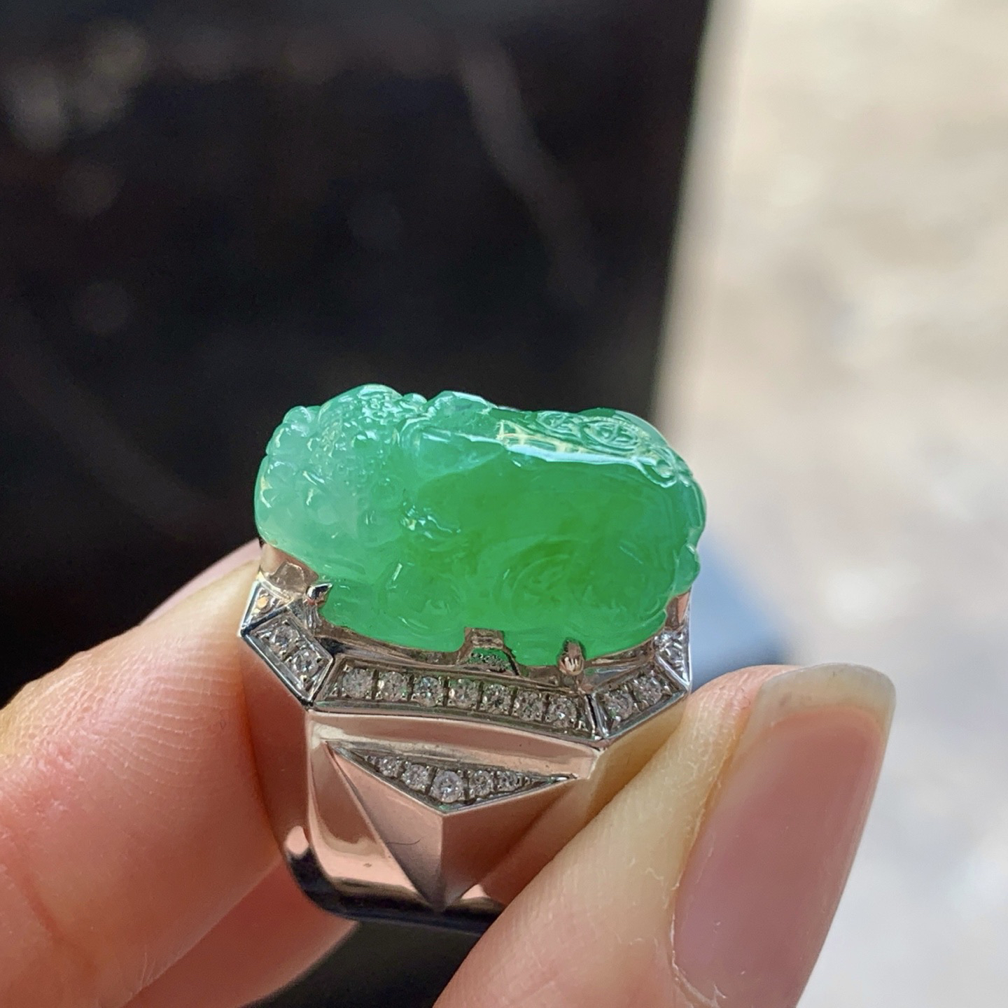 冰绿貔貅戒指^_^饱满 色阳