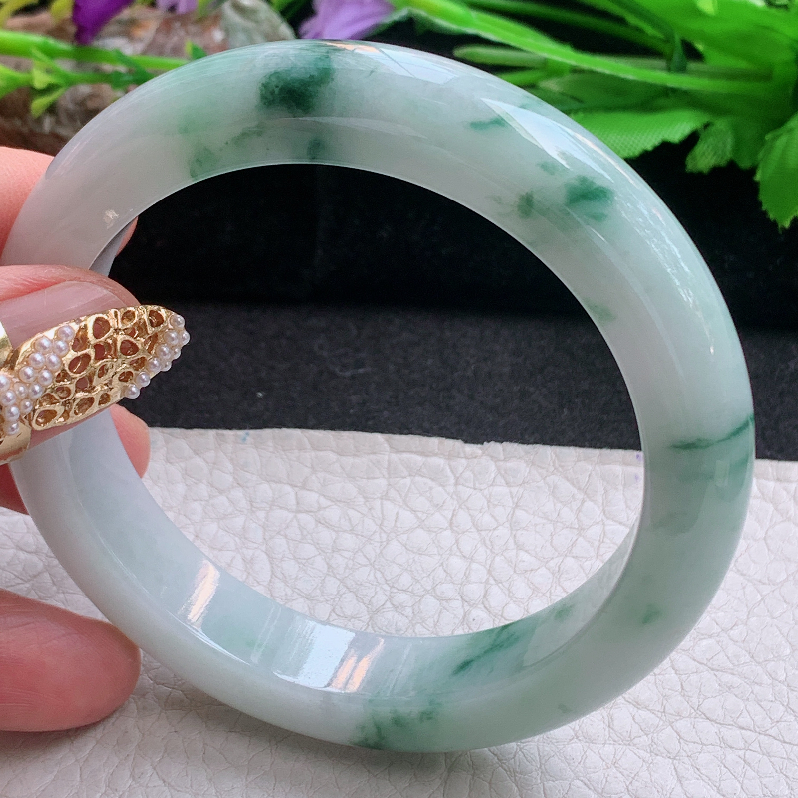 ee大圈口60.3*12.6*9.5平安镯 天然缅甸翡翠a货手镯飘花厚装正圈玉镯子