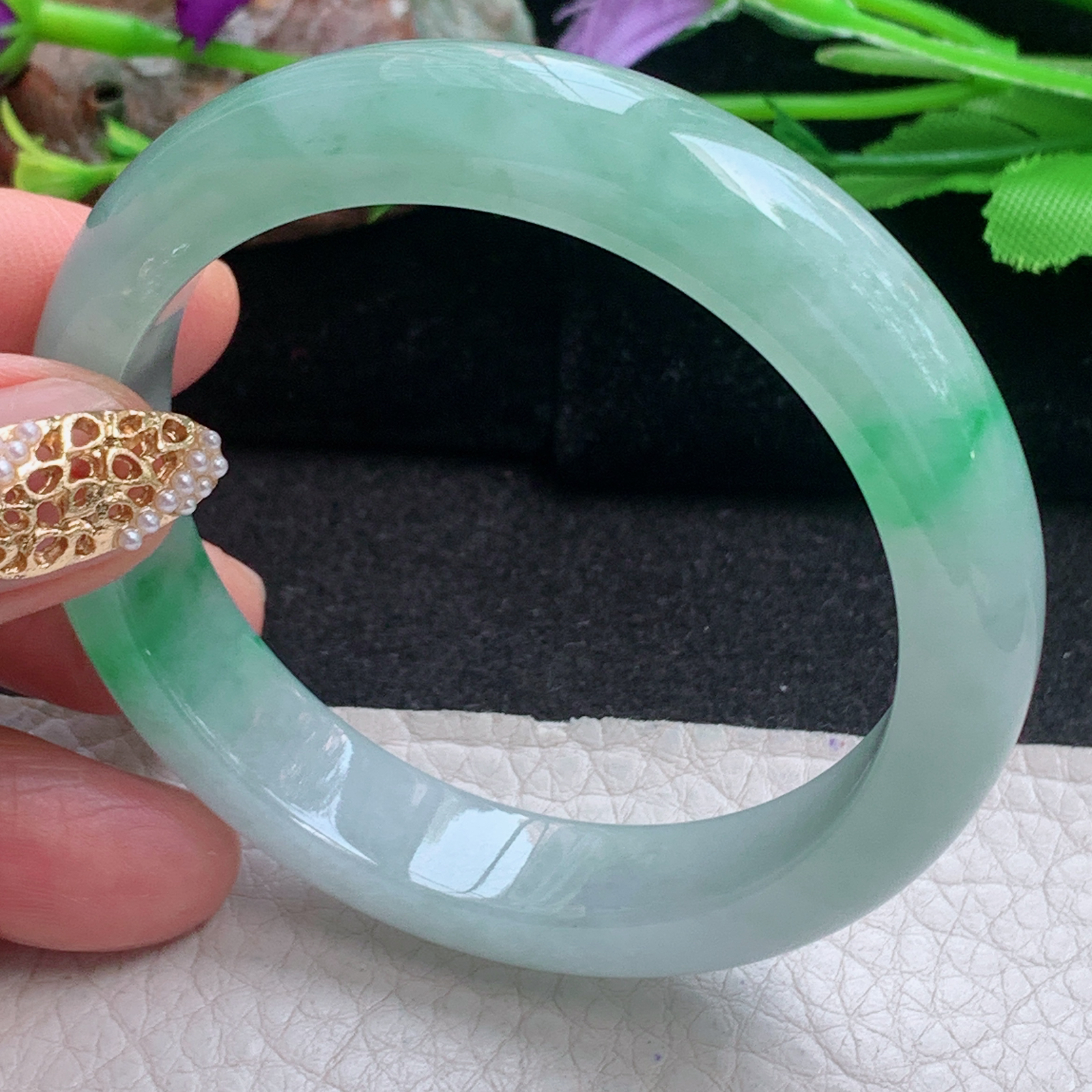 h小圈口53*11.6*7.8平安镯 天然缅甸翡翠a货手镯冰飘阳绿正圈玉镯子