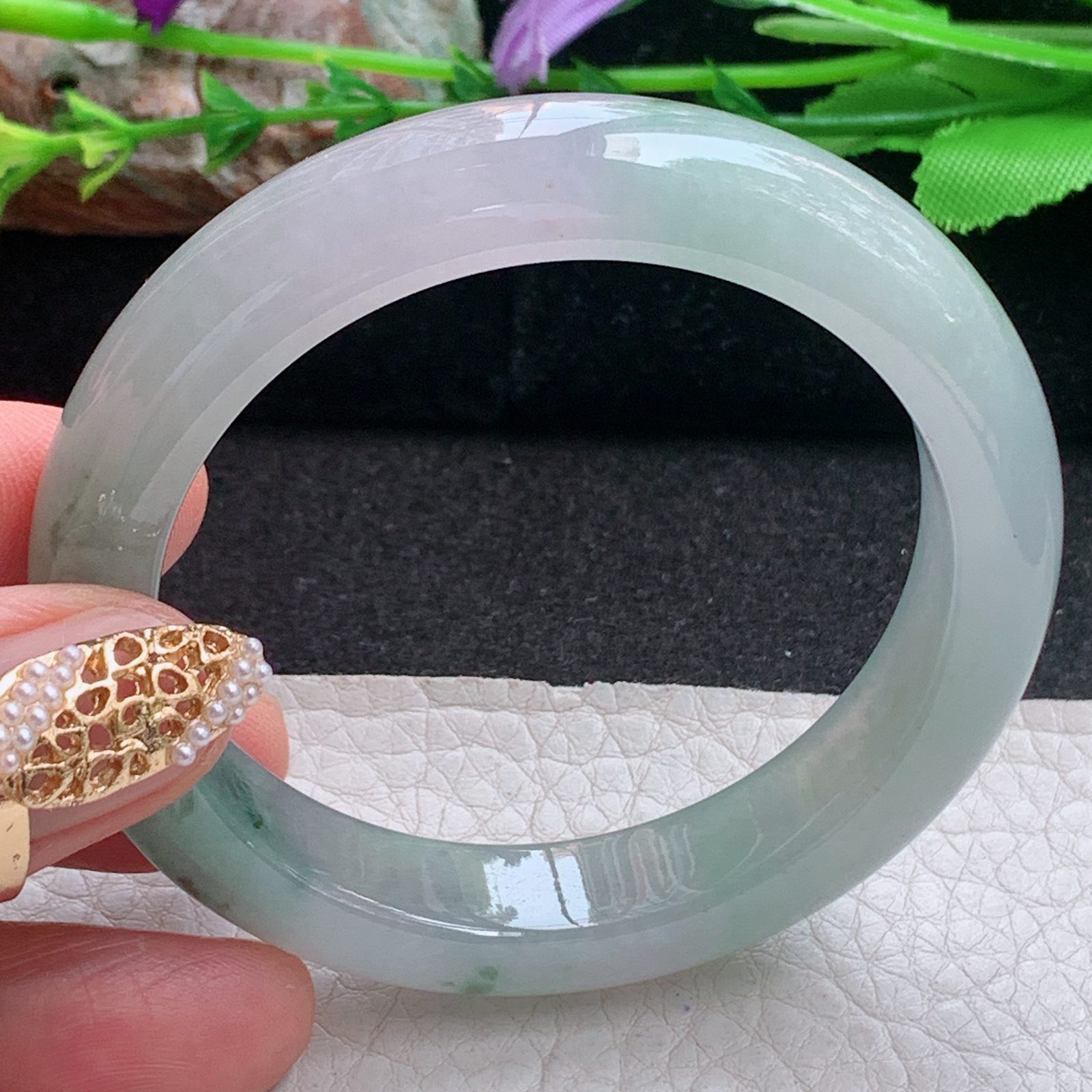 ss小圈口52*11.3*8.7平安镯 天然缅甸翡翠a货手镯冰飘花秀气 正圈玉镯子