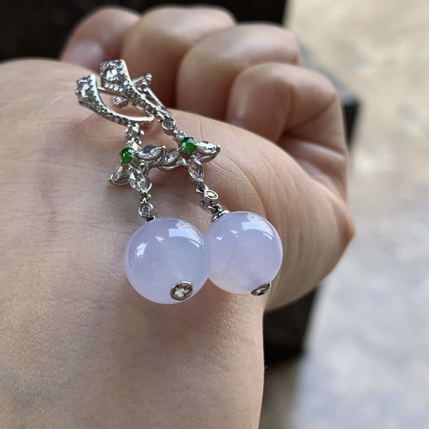 金钻镶嵌冰紫耳坠^_^水润