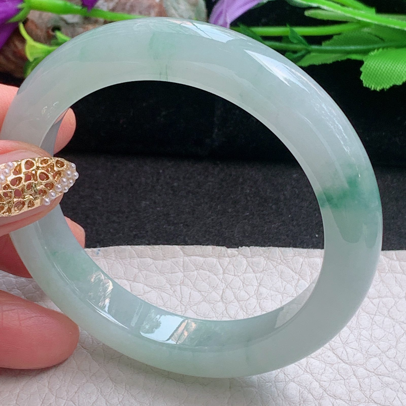 fx实拍56*11.5*9.2平安镯 天然缅甸翡翠a货手镯冰飘花正圈玉镯子