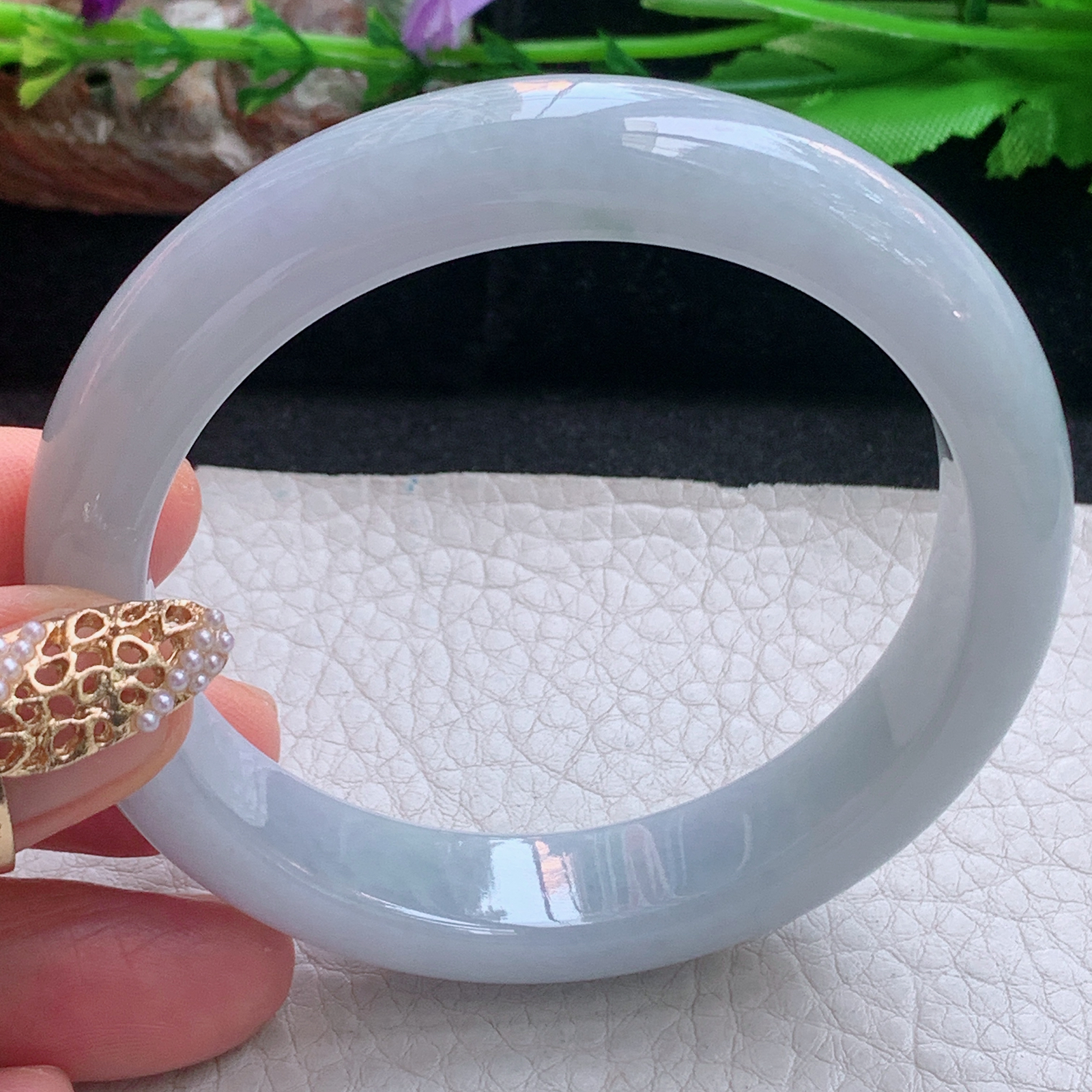 xx实拍57*12.7*8.3平安镯 天然缅甸翡翠a货手镯淡紫正圈玉手镯