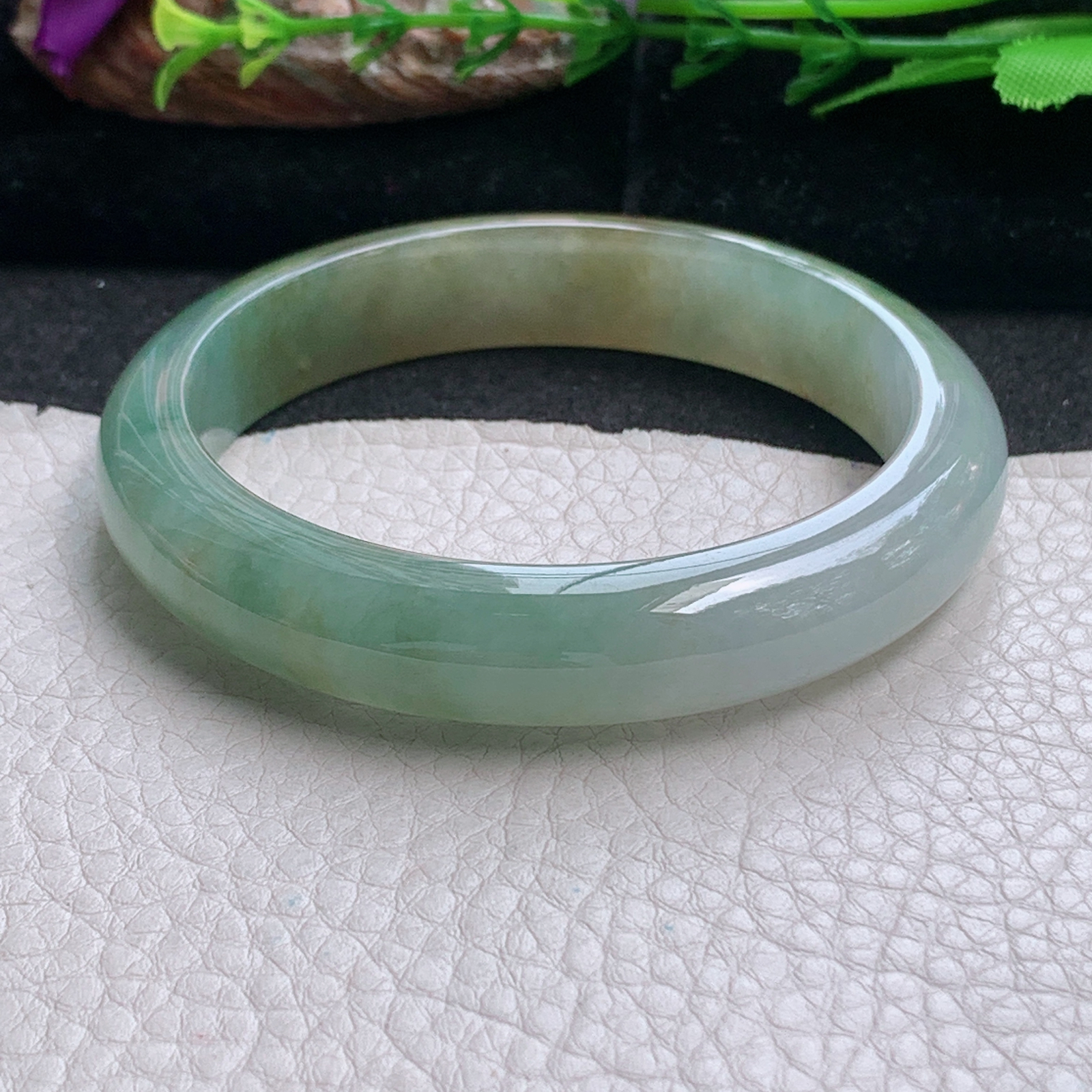 h三彩款57.5*12*8平安镯 天然缅甸翡翠a货手镯冰三彩正圈玉镯子