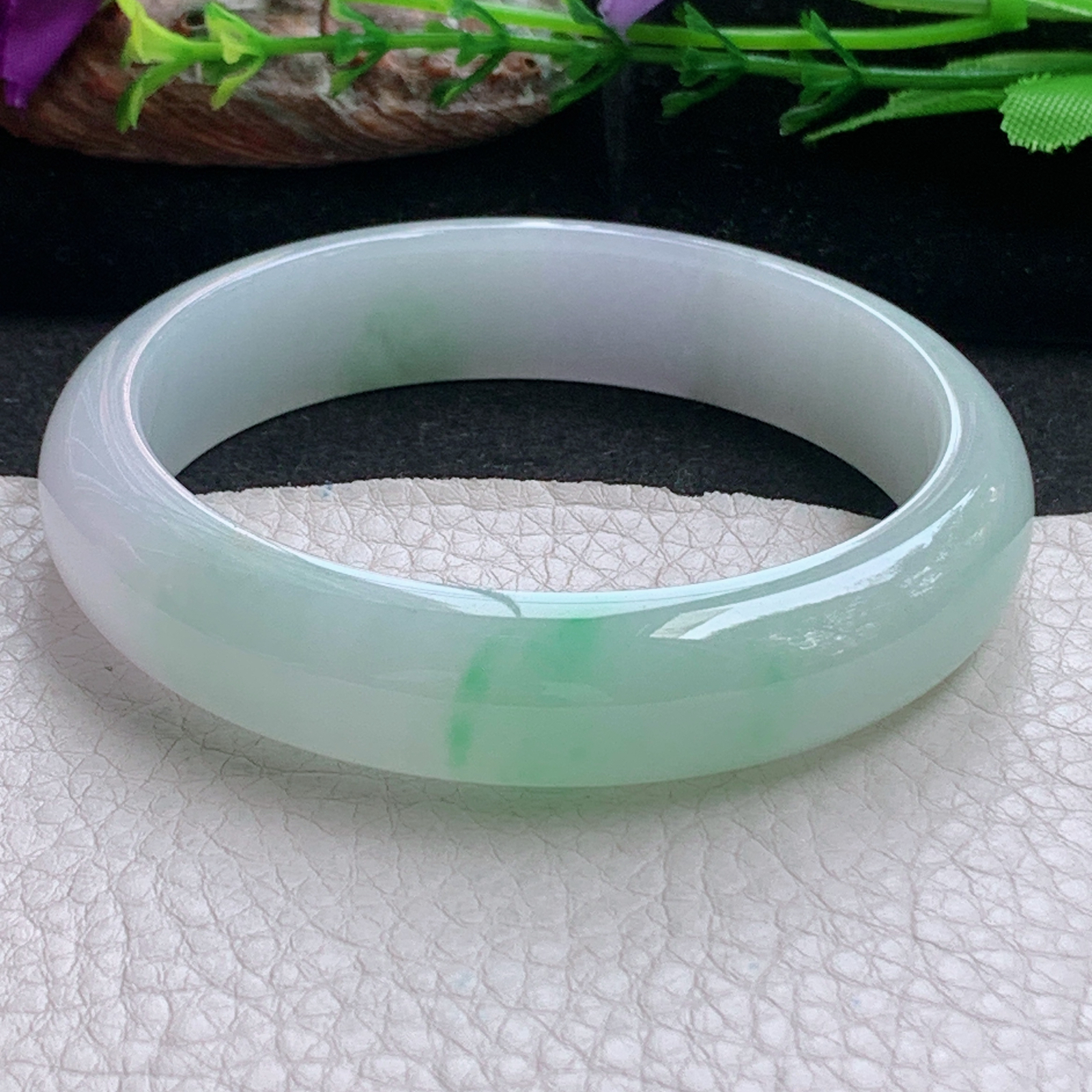 js大圈口61*14.3*7.8平安镯 天然缅甸翡翠a货手镯冰飘金丝阳阳正圈玉镯子