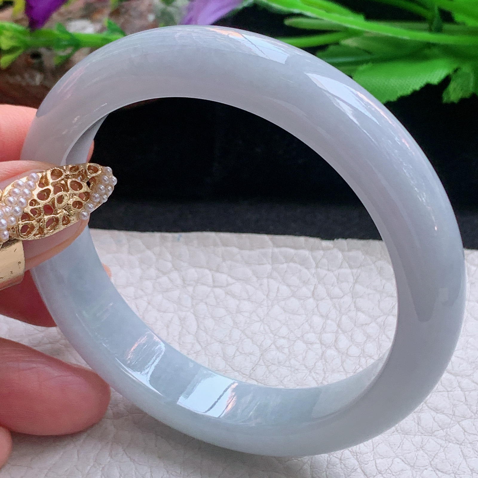 xx实拍57*12.7*8.3平安镯 天然缅甸翡翠a货手镯淡紫正圈玉手镯