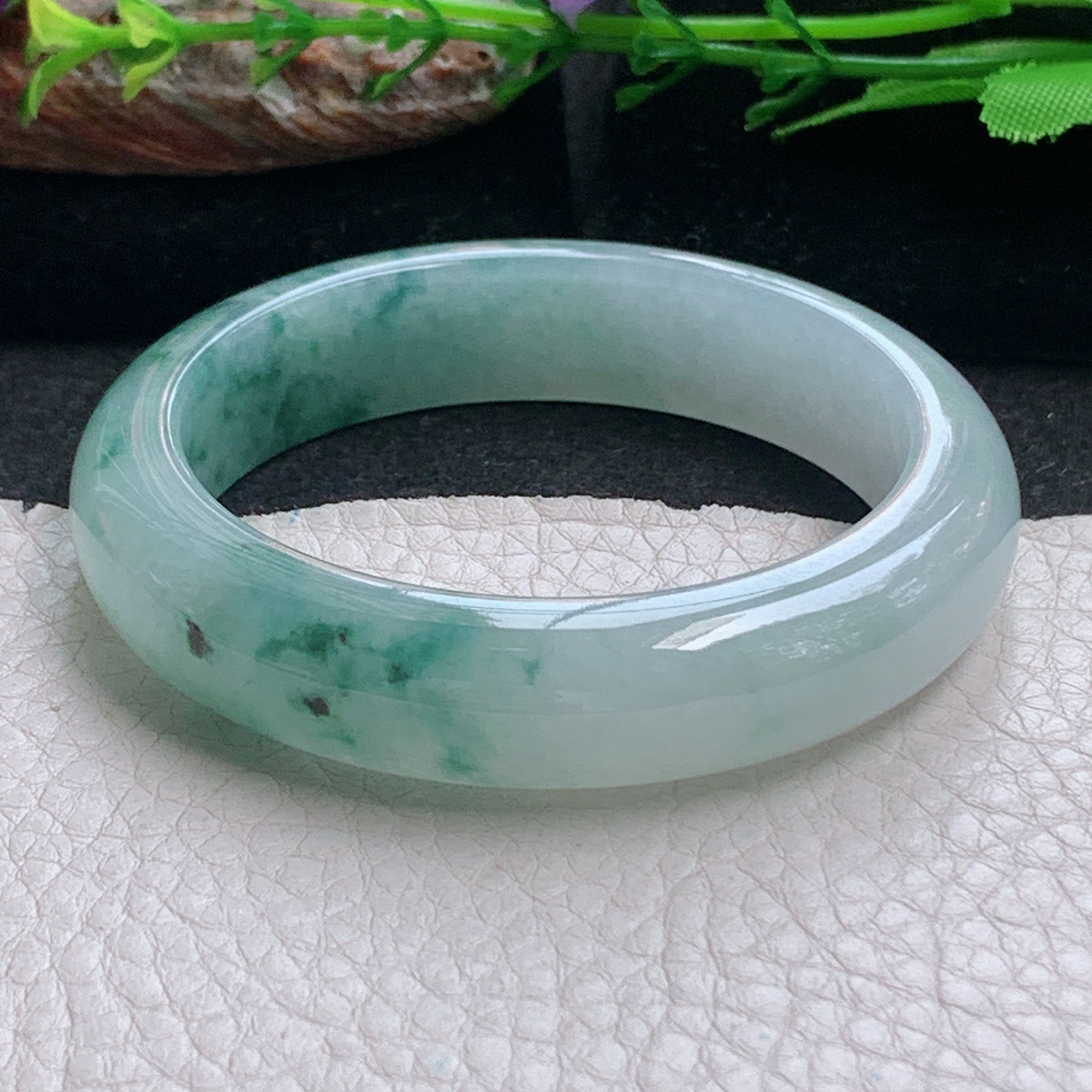 r小圈口51.5*12.8*8.2平安镯 天然缅甸翡翠a货手镯冰飘花秀气正圈玉镯子