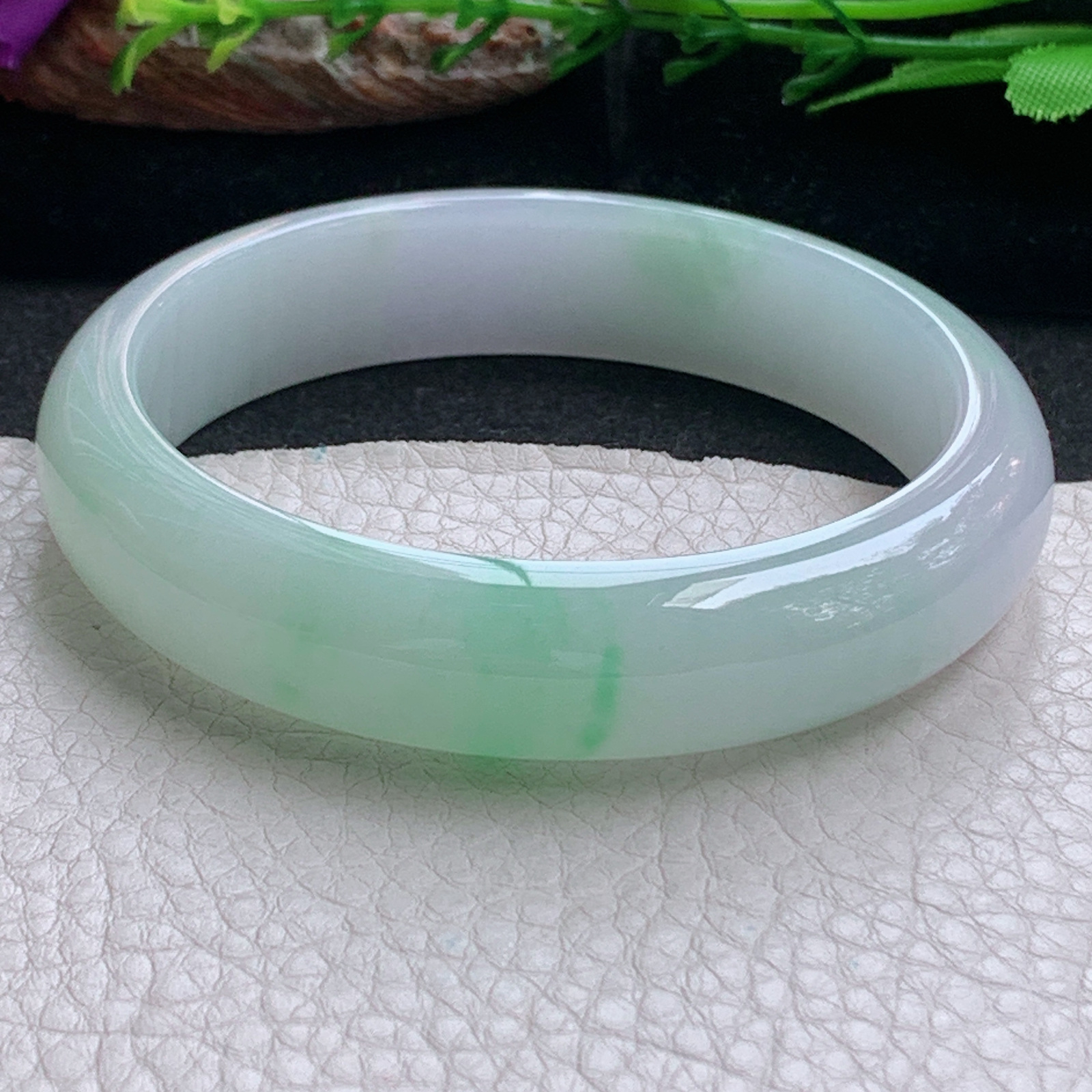 js大圈口61*14.3*7.8平安镯 天然缅甸翡翠a货手镯冰飘金丝阳阳正圈玉镯子