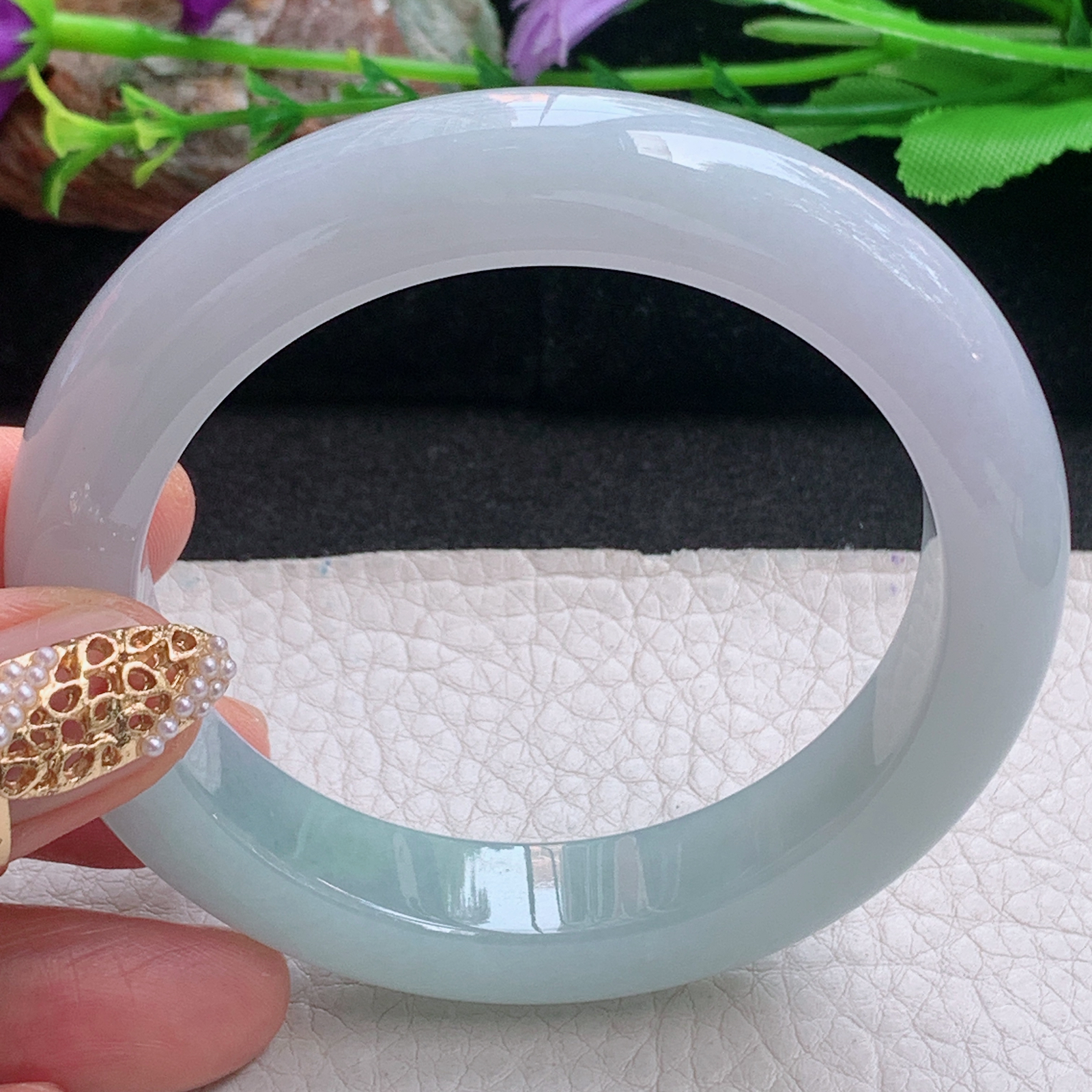 hy实拍56*12.3*9.5招财镯 天然缅甸翡翠a货手镯冰润半山水正圈玉镯子