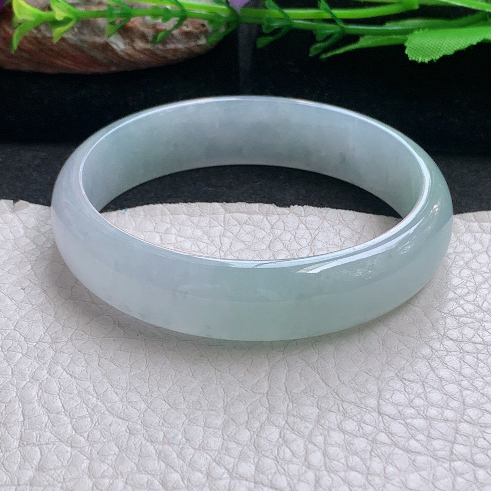 hy实拍56.8*13.8*6.5平安镯 天然缅甸翡翠a货手镯冰润浅绿正圈玉镯子