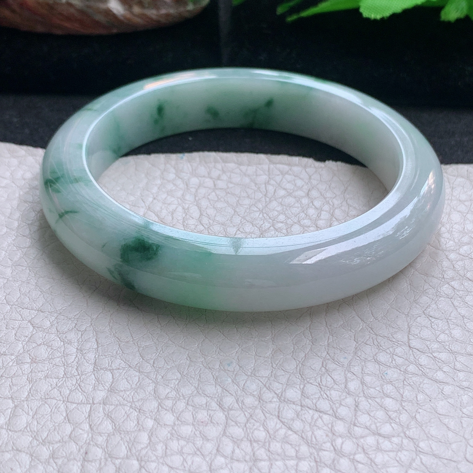 ee大圈口60.3*12.6*9.5平安镯 天然缅甸翡翠a货手镯飘花厚装正圈玉镯子
