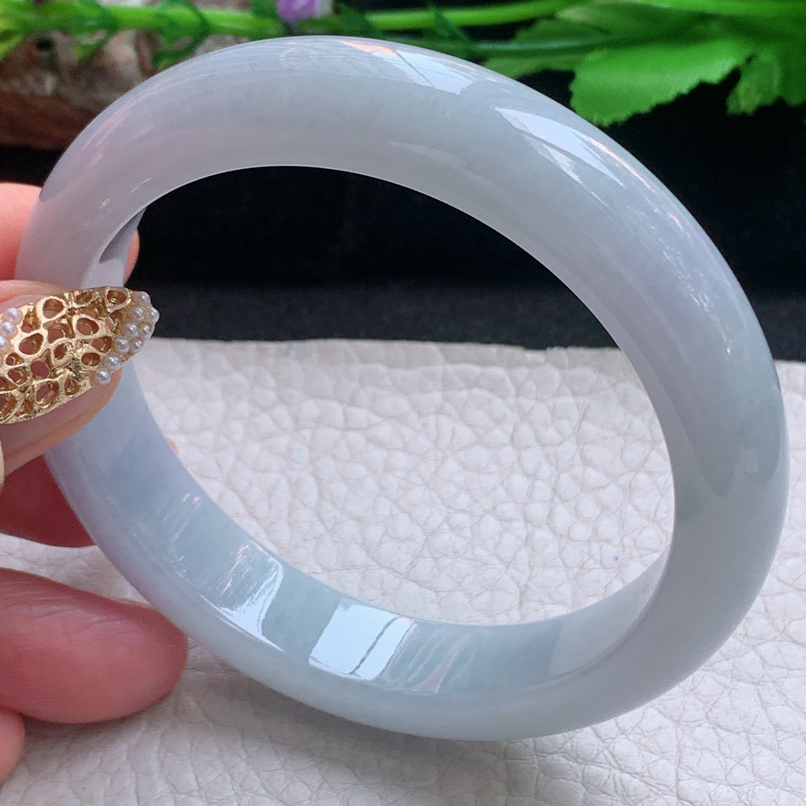 xx实拍57*12.7*8.3平安镯 天然缅甸翡翠a货手镯淡紫正圈玉手镯