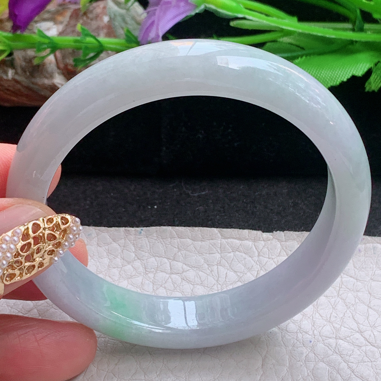 nc实拍55*12.3*7.5平安镯 天然缅甸翡翠a货手镯飘绿正圈玉镯子