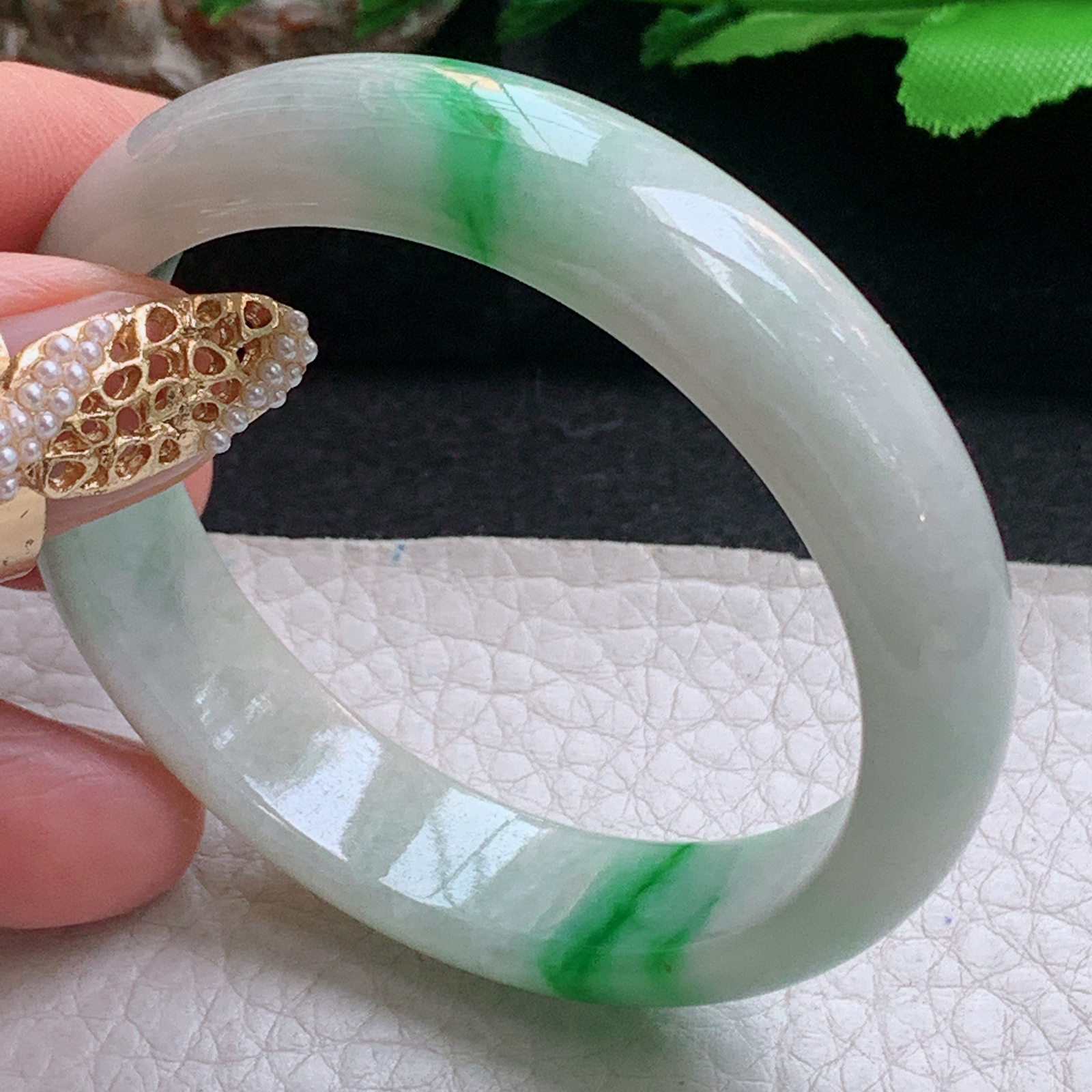 xx小圈口51*12.3*6.7平安镯 天然缅甸翡翠a货手镯飘阳绿秀气正圈玉镯子