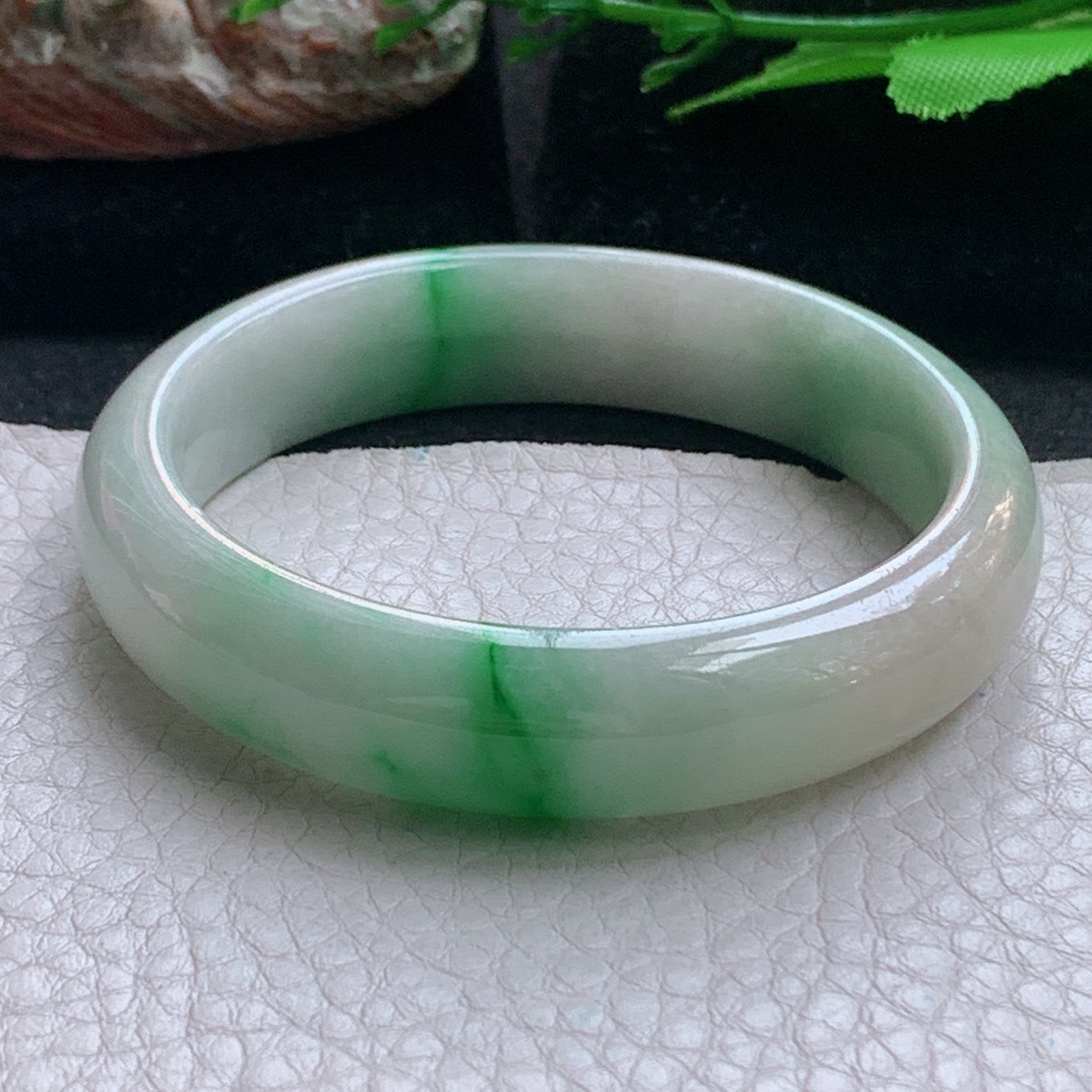 xx小圈口51*12.3*6.7平安镯 天然缅甸翡翠a货手镯飘阳绿秀气正圈玉镯子