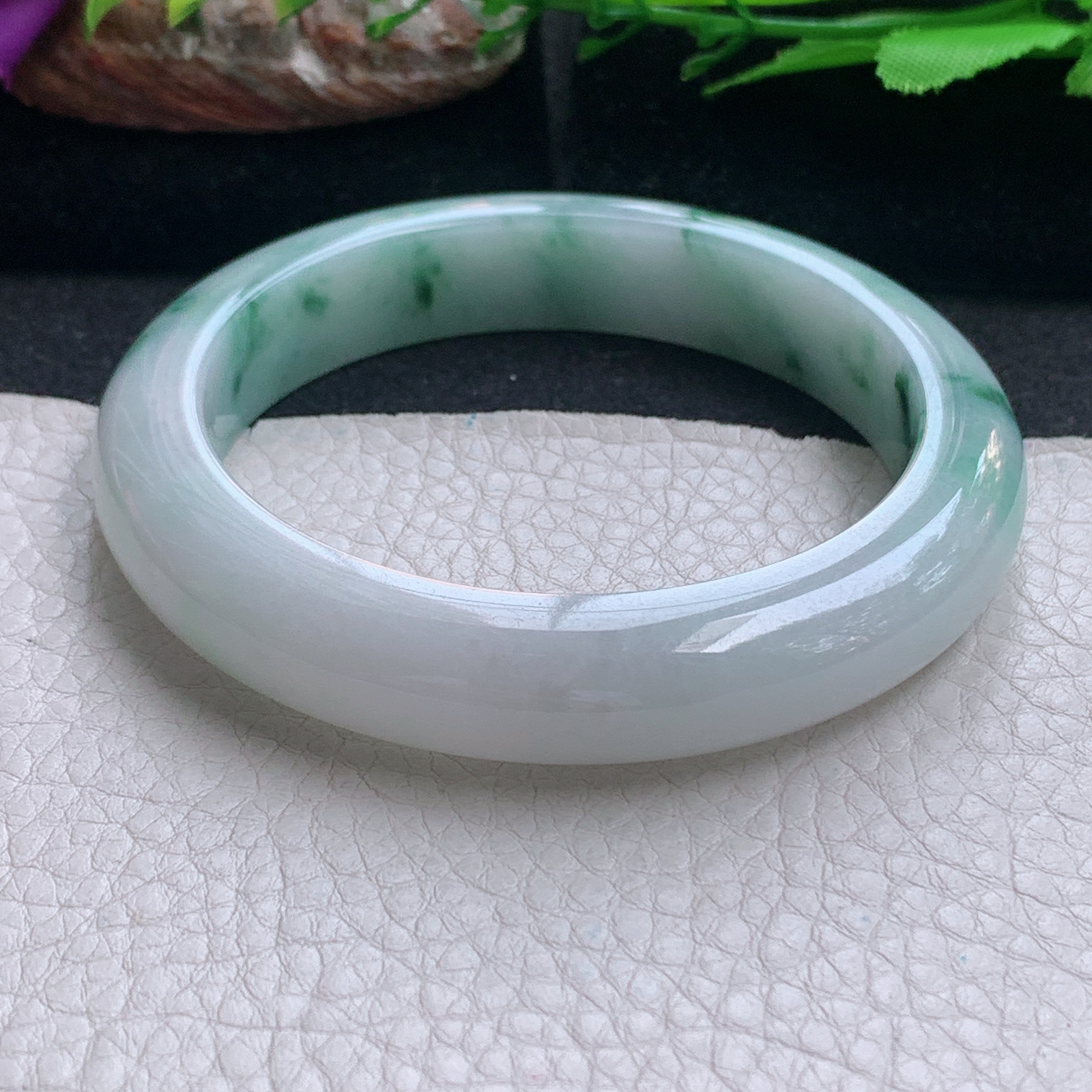 ee大圈口60.3*12.6*9.5平安镯 天然缅甸翡翠a货手镯飘花厚装正圈玉镯子