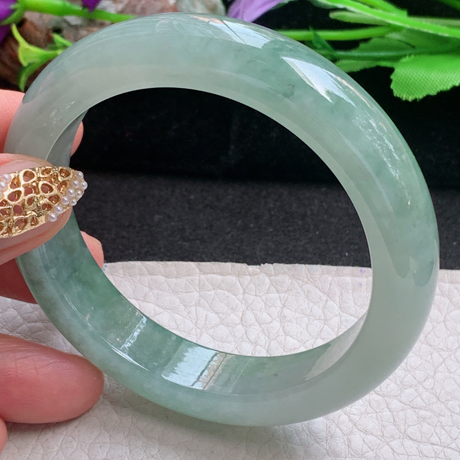 fx实拍56*13.5*9平安镯 天然缅甸翡翠a货手镯冰油晴绿正圈玉镯子