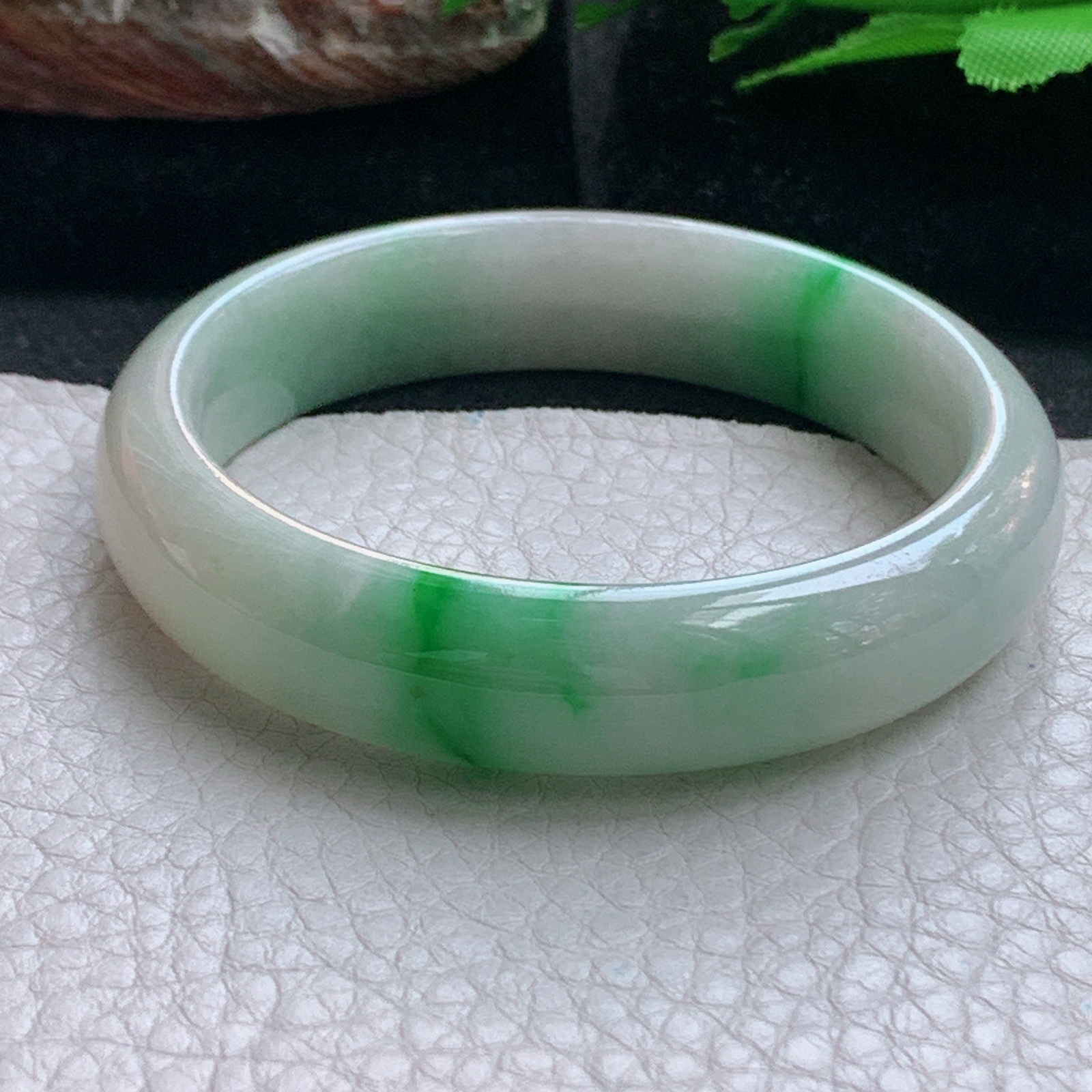 xx小圈口51*12.3*6.7平安镯 天然缅甸翡翠a货手镯飘阳绿秀气正圈玉镯子