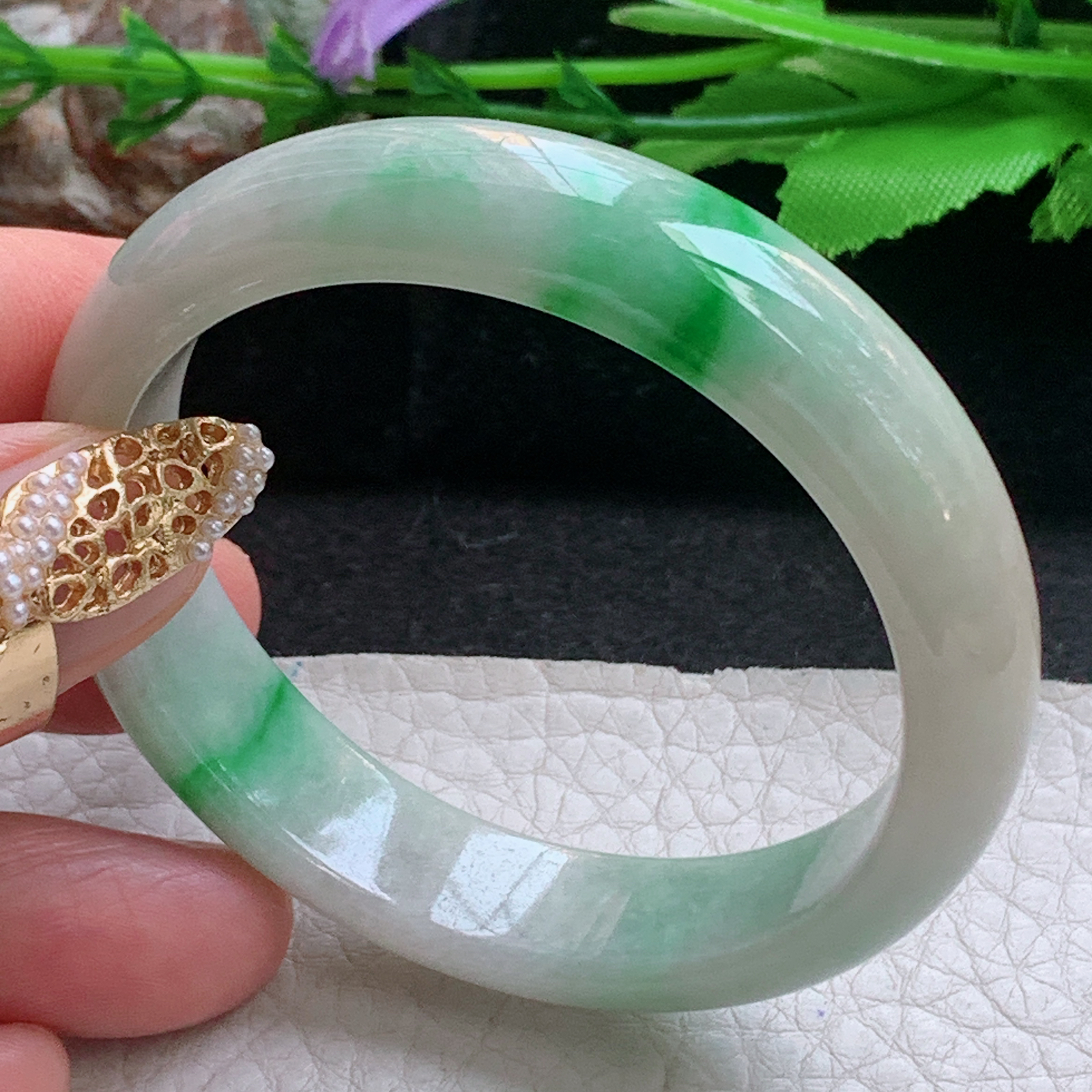 xx小圈口51*12.3*6.7平安镯 天然缅甸翡翠a货手镯飘阳绿秀气正圈玉镯子